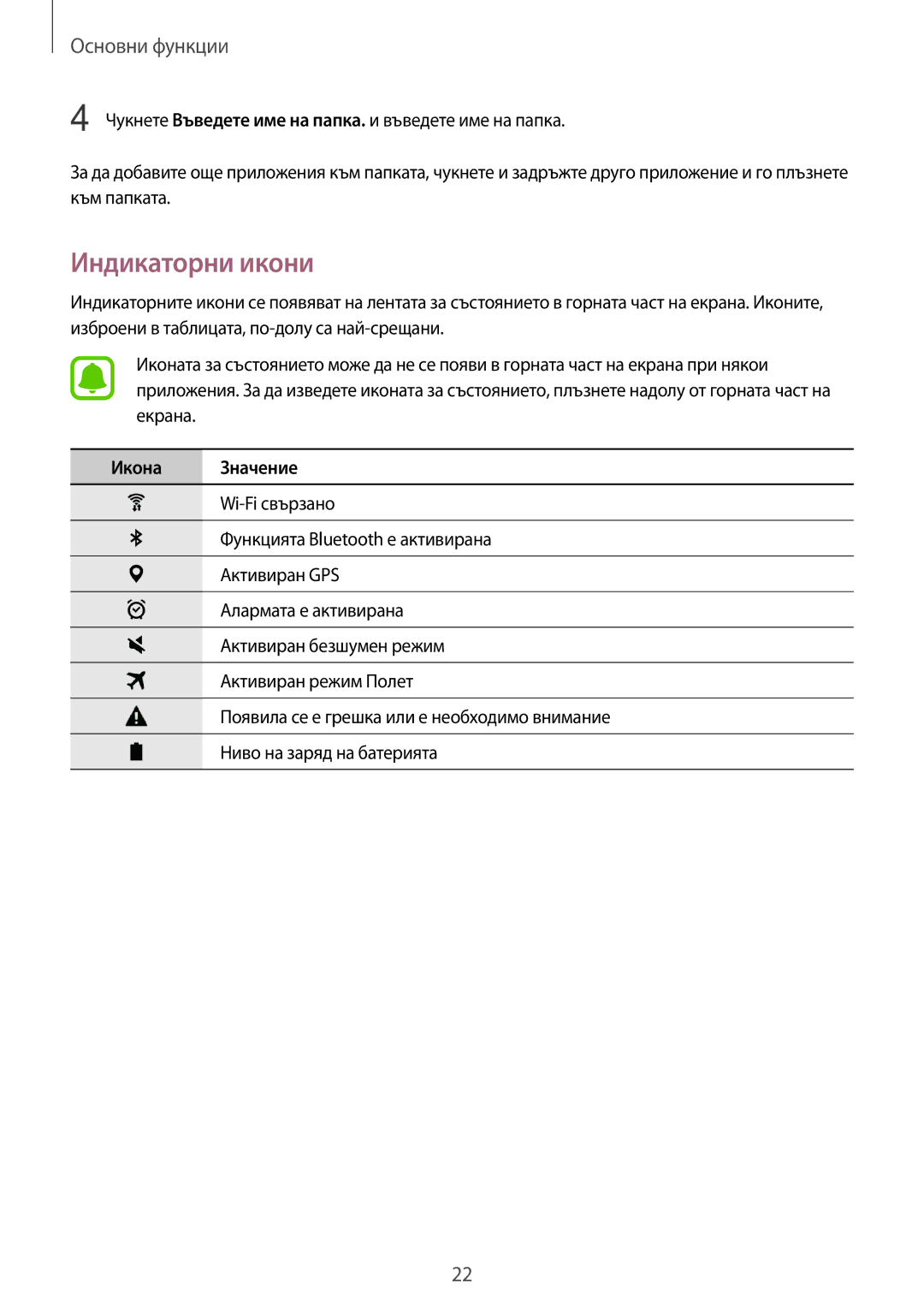 Samsung SM-T710NZWEBGL, SM-T710NZKEBGL, SM-T710NZDEBGL manual Индикаторни икони, Икона Значение 
