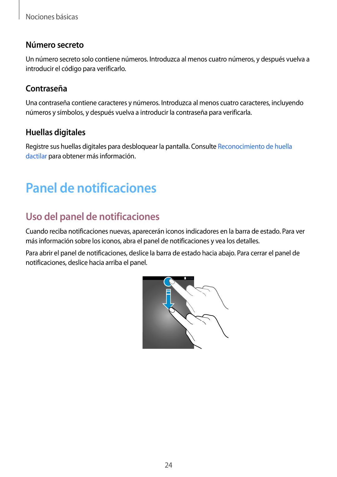 Samsung SM-T710NZKEPHE manual Panel de notificaciones, Uso del panel de notificaciones, Número secreto, Contraseña 