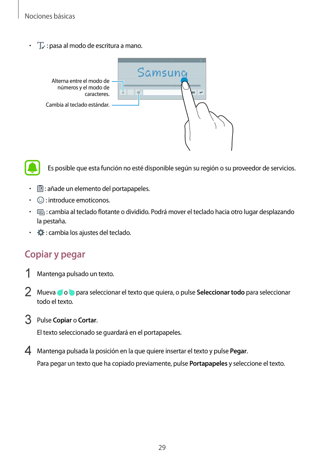 Samsung SM-T710NZWEPHE, SM-T710NZKEPHE manual Copiar y pegar, Pulse Copiar o Cortar 