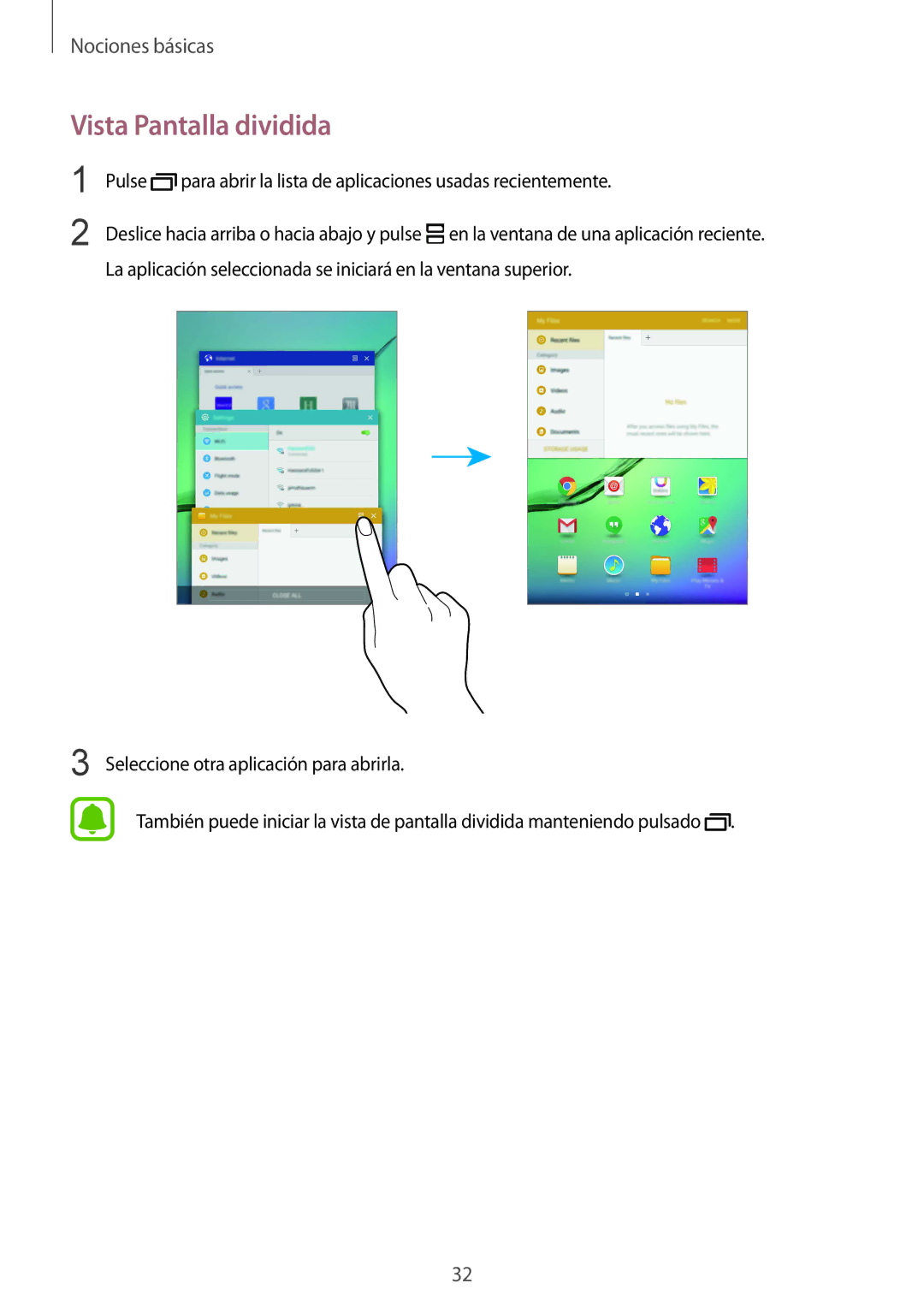 Samsung SM-T710NZKEPHE, SM-T710NZWEPHE manual Vista Pantalla dividida 