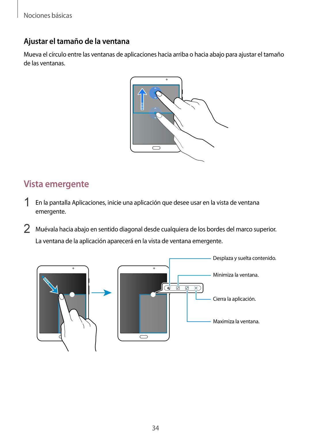 Samsung SM-T710NZKEPHE, SM-T710NZWEPHE manual Vista emergente, Ajustar el tamaño de la ventana 