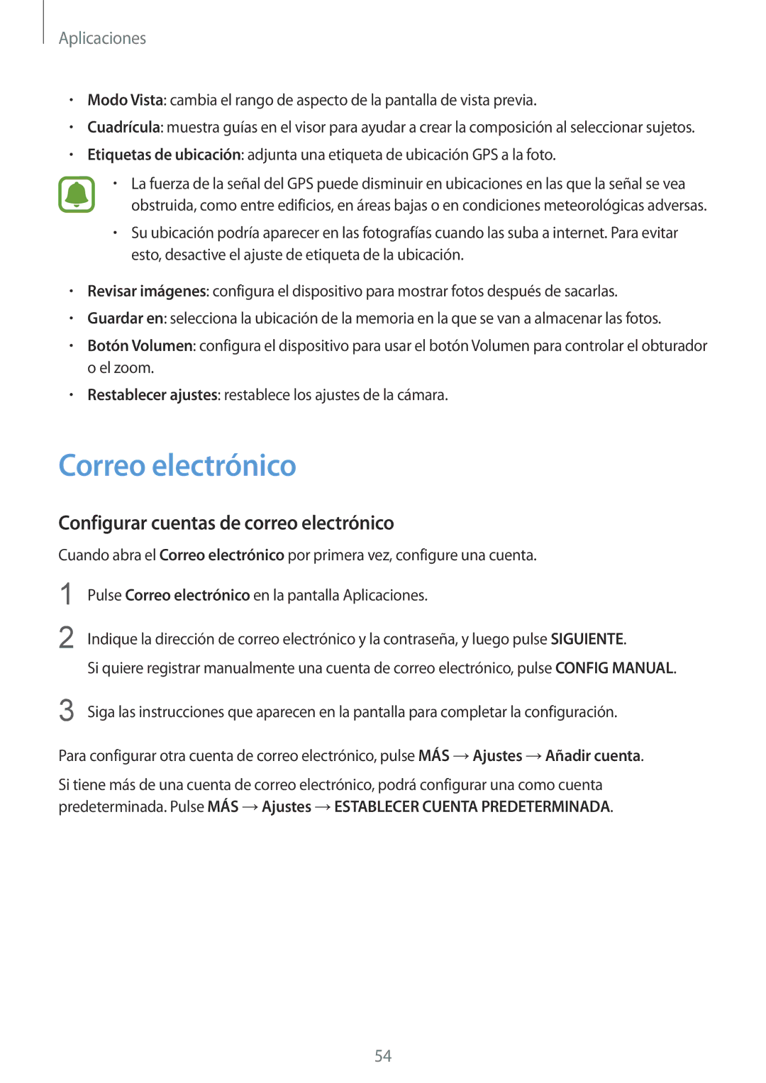 Samsung SM-T710NZKEPHE, SM-T710NZWEPHE manual Correo electrónico, Configurar cuentas de correo electrónico 