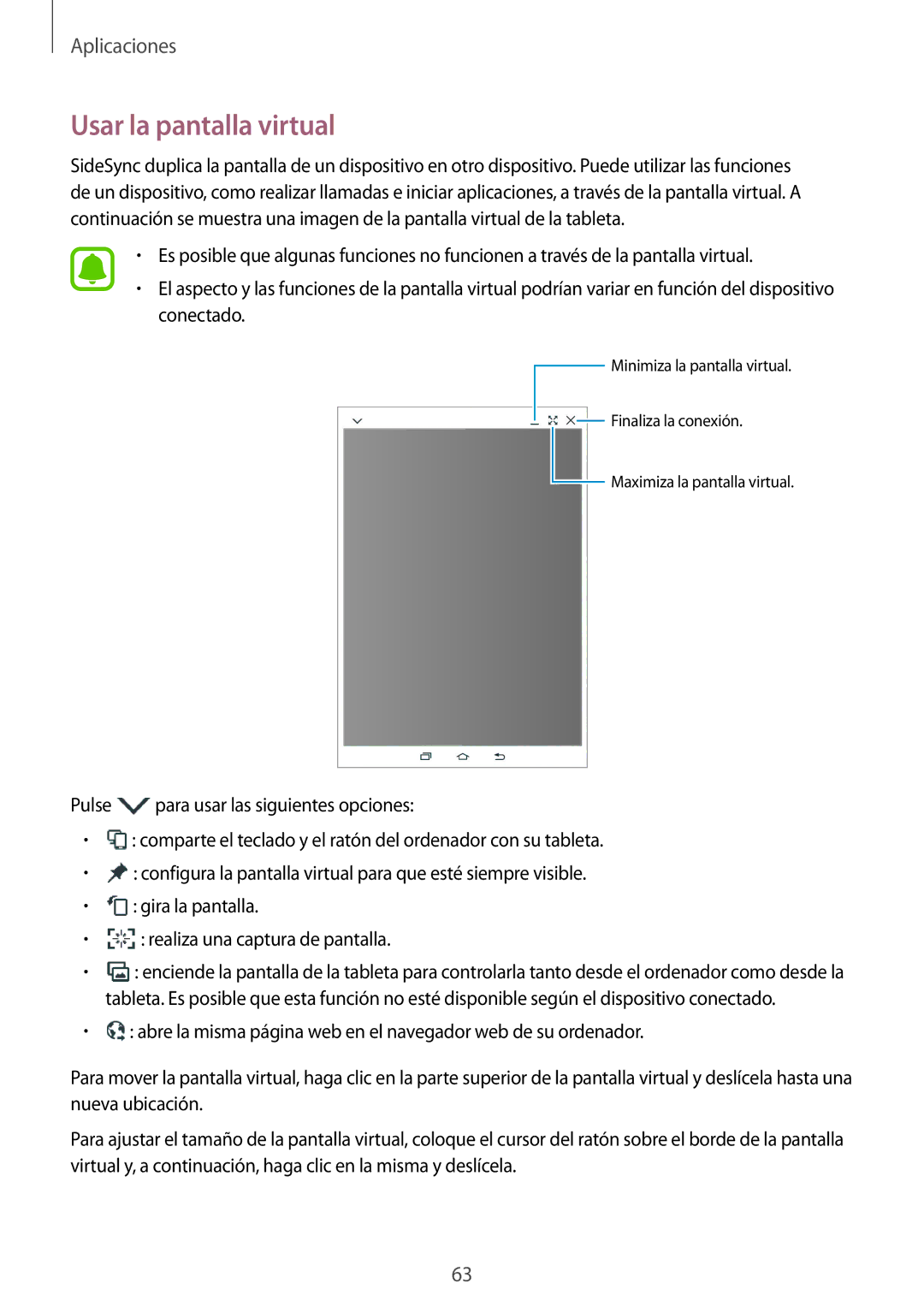 Samsung SM-T710NZWEPHE, SM-T710NZKEPHE manual Usar la pantalla virtual 