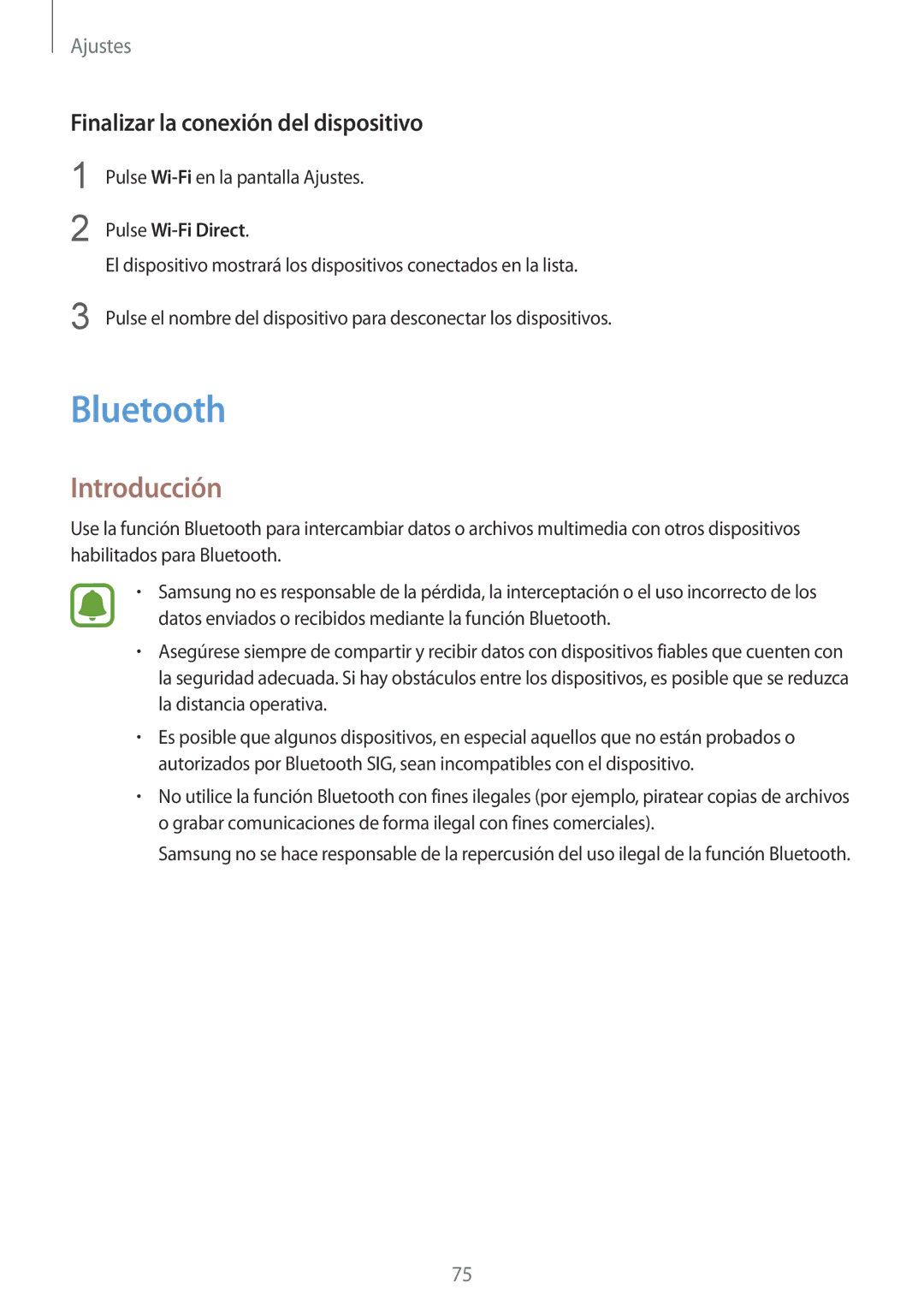 Samsung SM-T710NZWEPHE, SM-T710NZKEPHE manual Bluetooth, Finalizar la conexión del dispositivo 