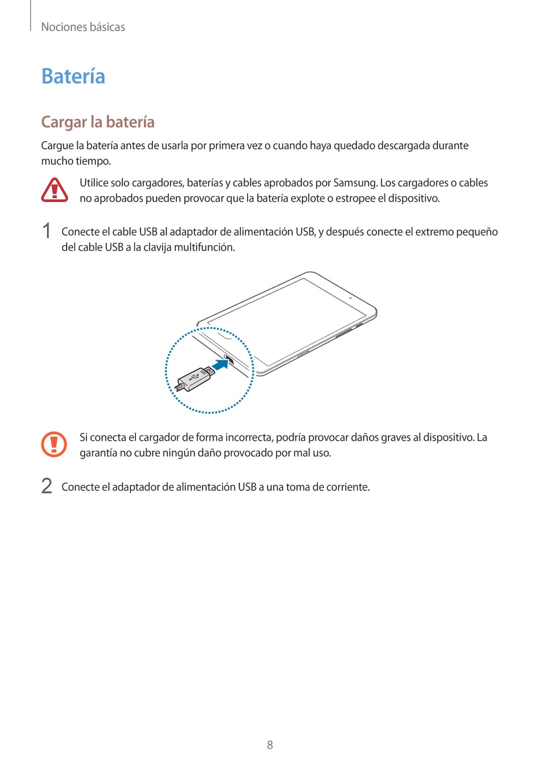 Samsung SM-T710NZKEPHE, SM-T710NZWEPHE manual Batería, Cargar la batería 