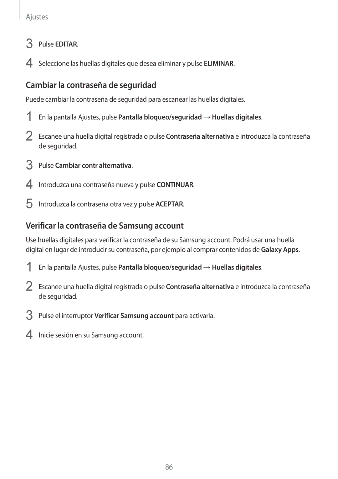 Samsung SM-T710NZKEPHE, SM-T710NZWEPHE manual Cambiar la contraseña de seguridad, Verificar la contraseña de Samsung account 