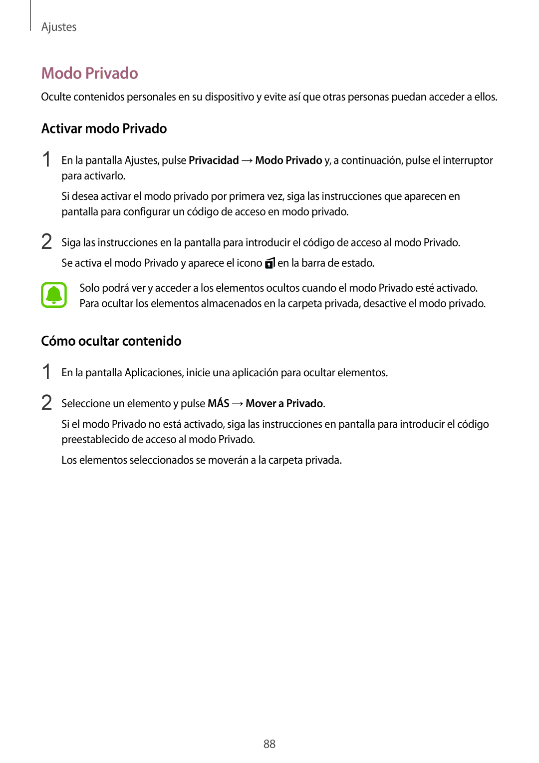 Samsung SM-T710NZKEPHE, SM-T710NZWEPHE manual Modo Privado, Activar modo Privado, Cómo ocultar contenido 