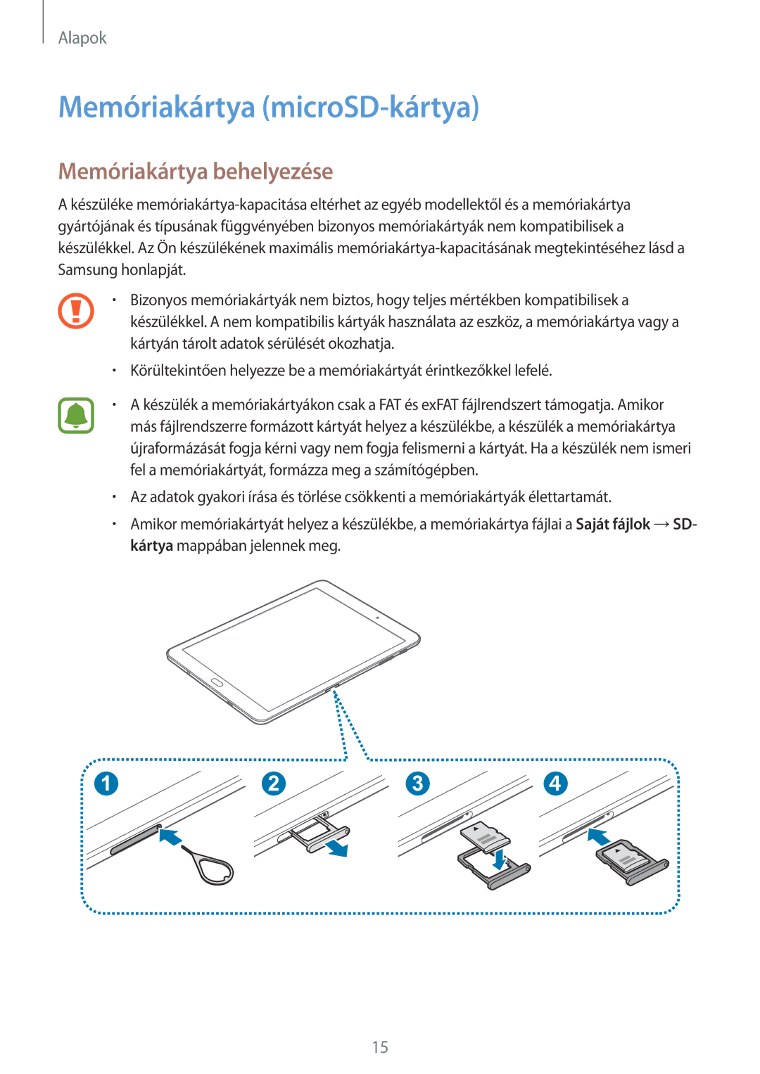 Samsung SM-T810NZWEXEH, SM-T710NZKEXEH, SM-T810NZKEXEH manual Memóriakártya microSD-kártya, Memóriakártya behelyezése 