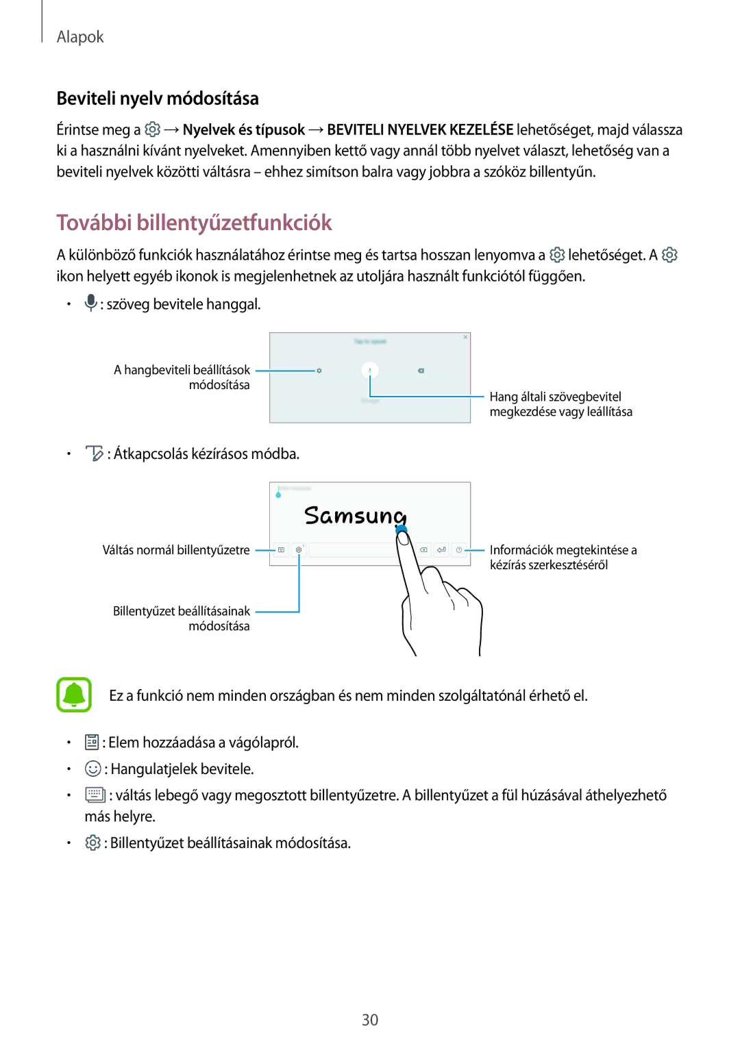 Samsung SM-T710NZWEXEH, SM-T710NZKEXEH, SM-T810NZKEXEH manual További billentyűzetfunkciók, Beviteli nyelv módosítása 