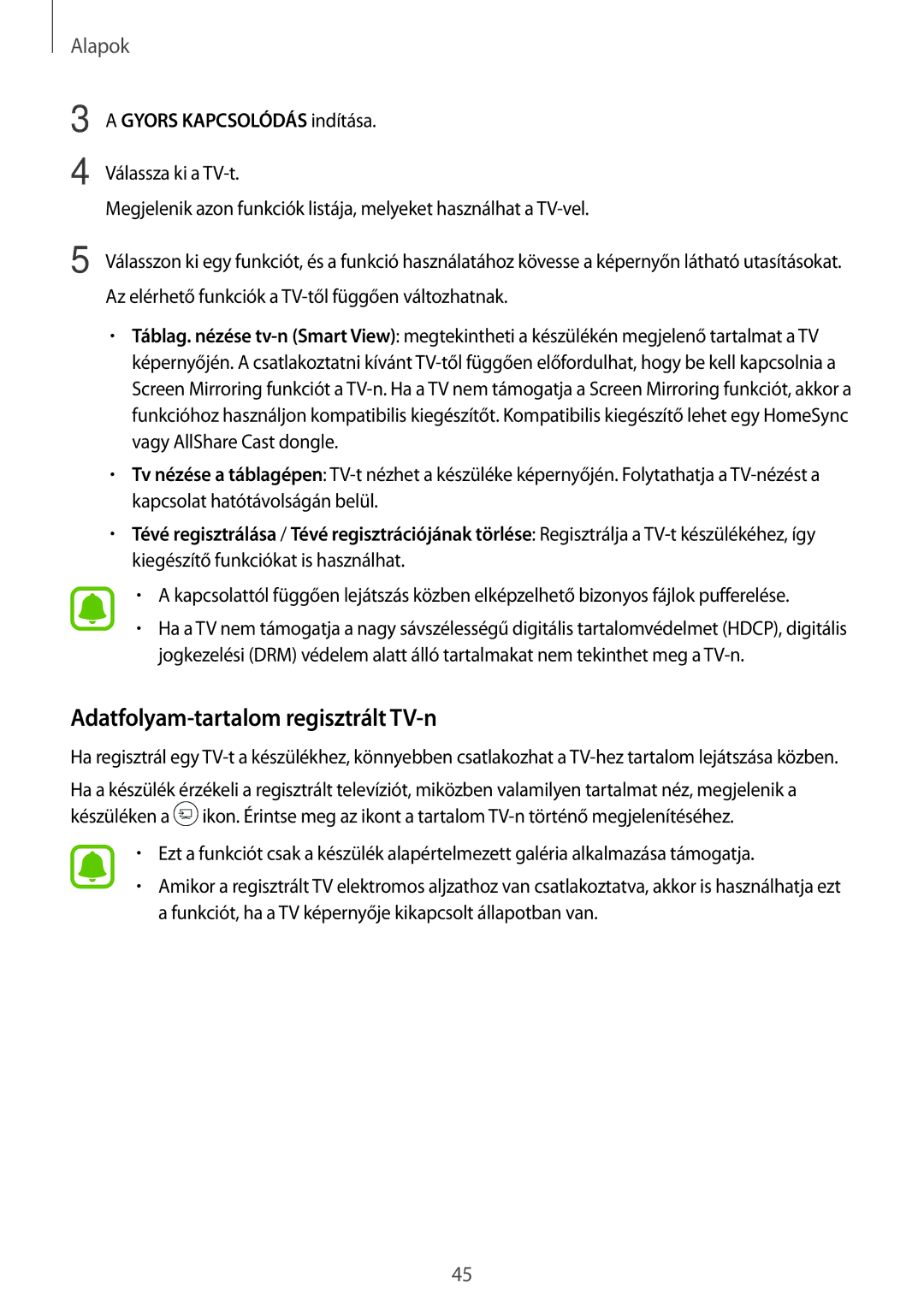 Samsung SM-T810NZKEXEH, SM-T710NZKEXEH, SM-T710NZWEXEH, SM-T810NZWEXEH manual Adatfolyam-tartalom regisztrált TV-n 