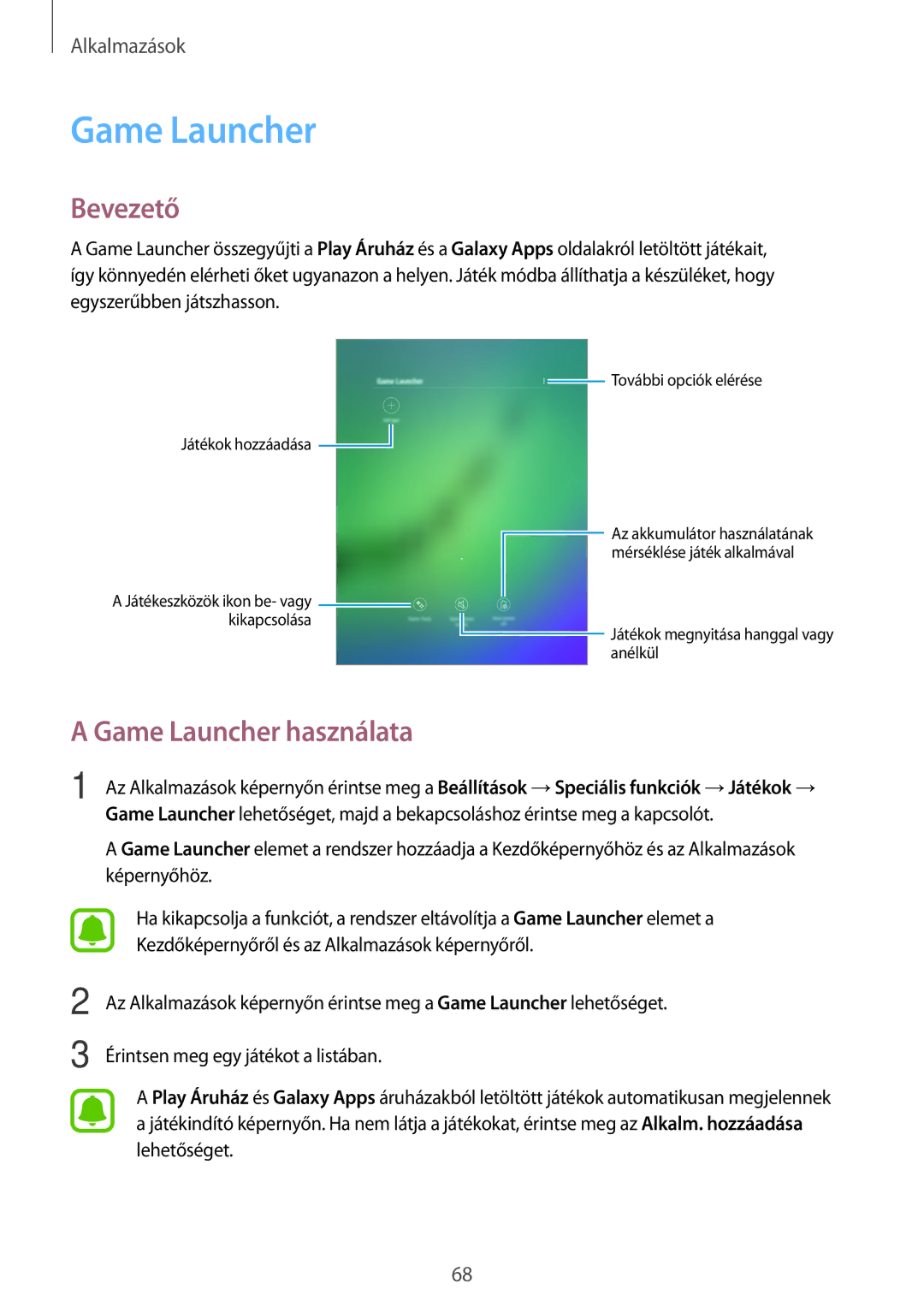 Samsung SM-T710NZKEXEH, SM-T810NZKEXEH, SM-T710NZWEXEH, SM-T810NZWEXEH manual Game Launcher használata 