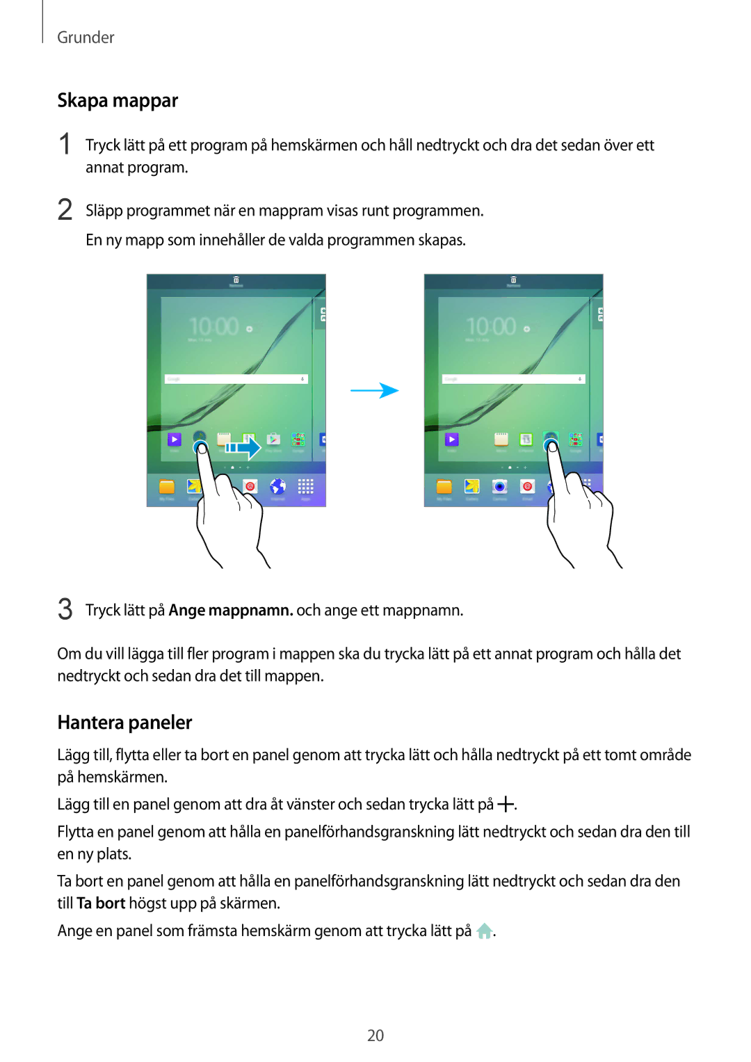 Samsung SM-T710NZWENEE manual Skapa mappar, Hantera paneler 