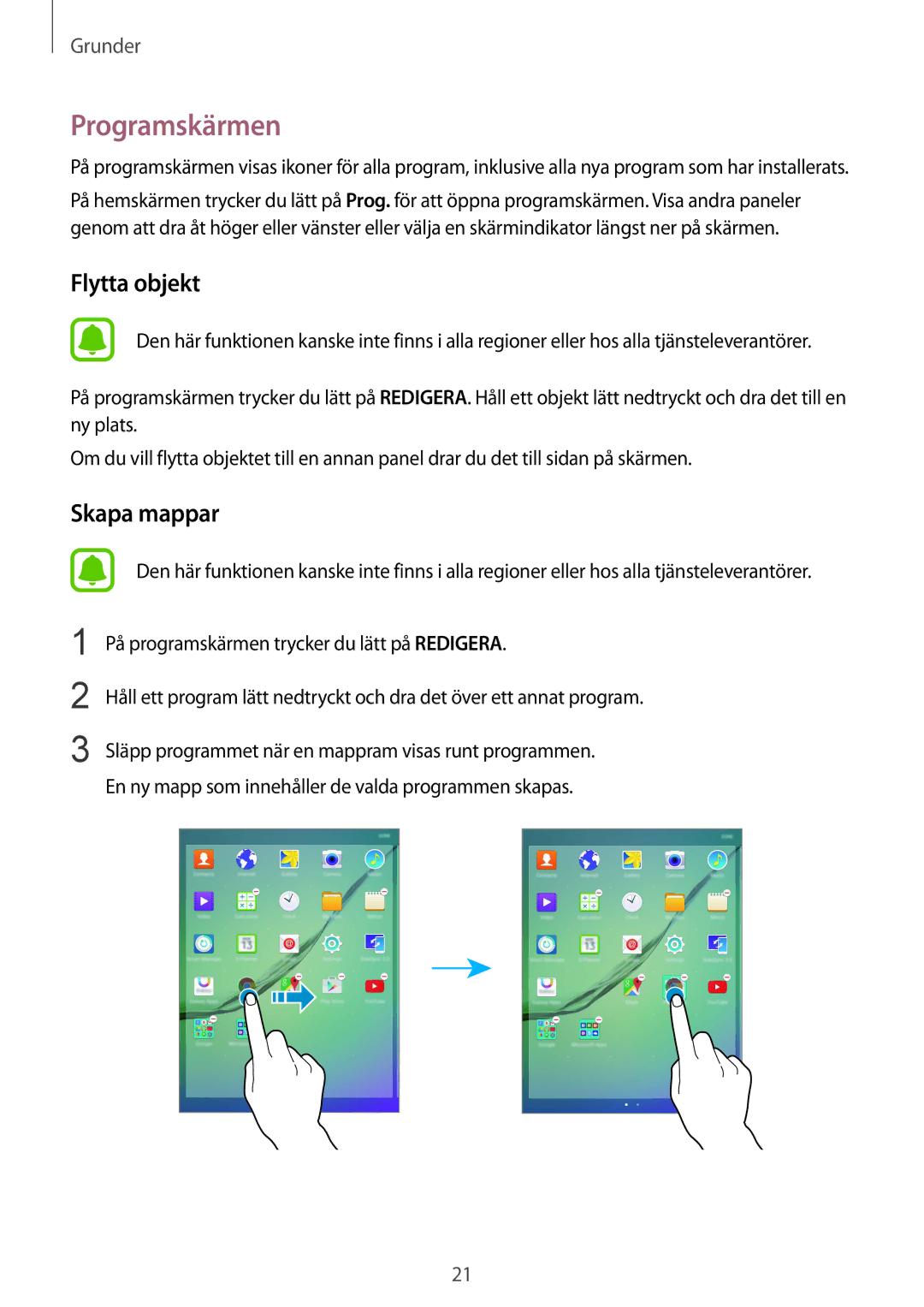 Samsung SM-T710NZWENEE manual Programskärmen, Flytta objekt 