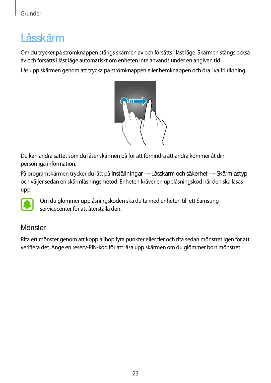 Samsung SM-T710NZWENEE manual Låsskärm, Mönster 