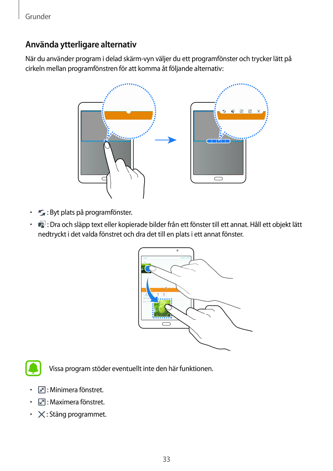 Samsung SM-T710NZWENEE manual Använda ytterligare alternativ, Byt plats på programfönster 