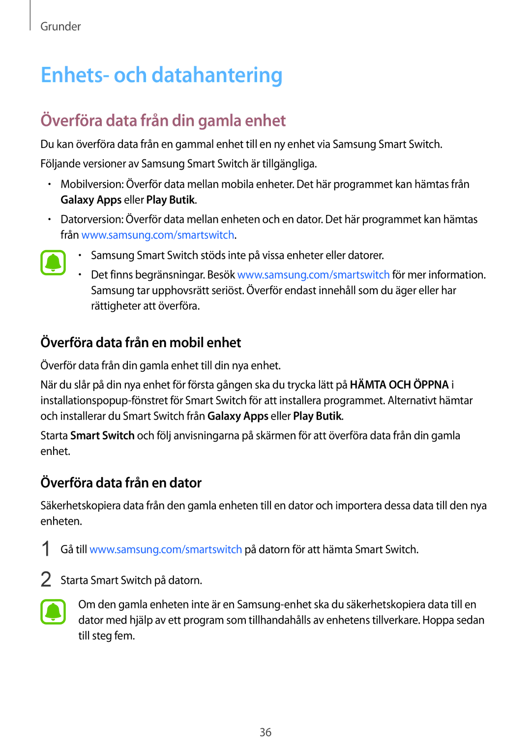 Samsung SM-T710NZWENEE Enhets- och datahantering, Överföra data från din gamla enhet, Överföra data från en mobil enhet 