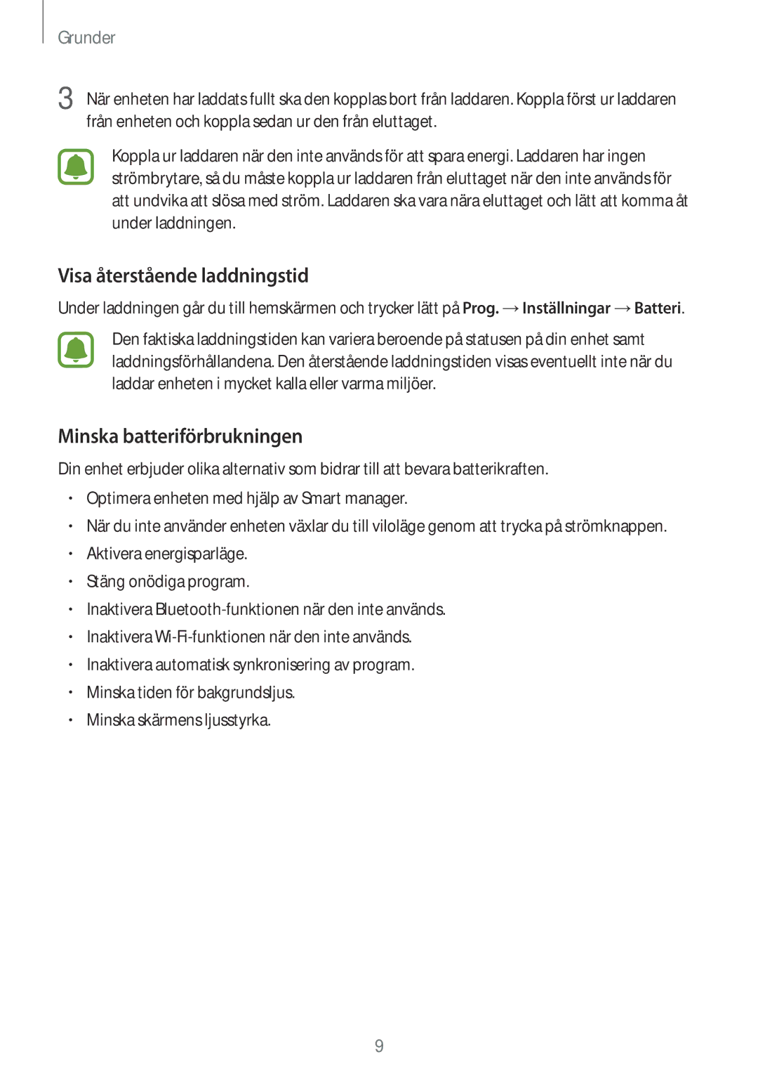 Samsung SM-T710NZWENEE manual Visa återstående laddningstid, Minska batteriförbrukningen 