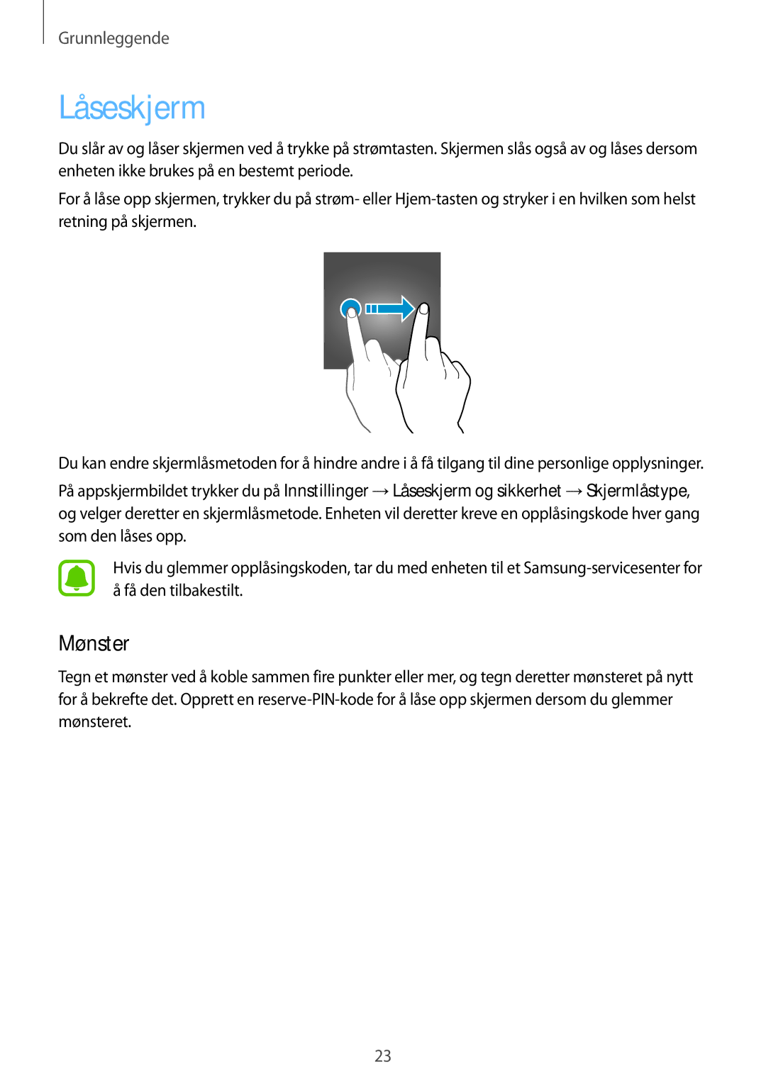 Samsung SM-T710NZWENEE manual Låseskjerm, Mønster 