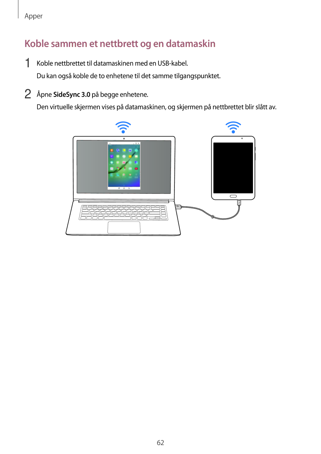 Samsung SM-T710NZWENEE manual Koble sammen et nettbrett og en datamaskin 