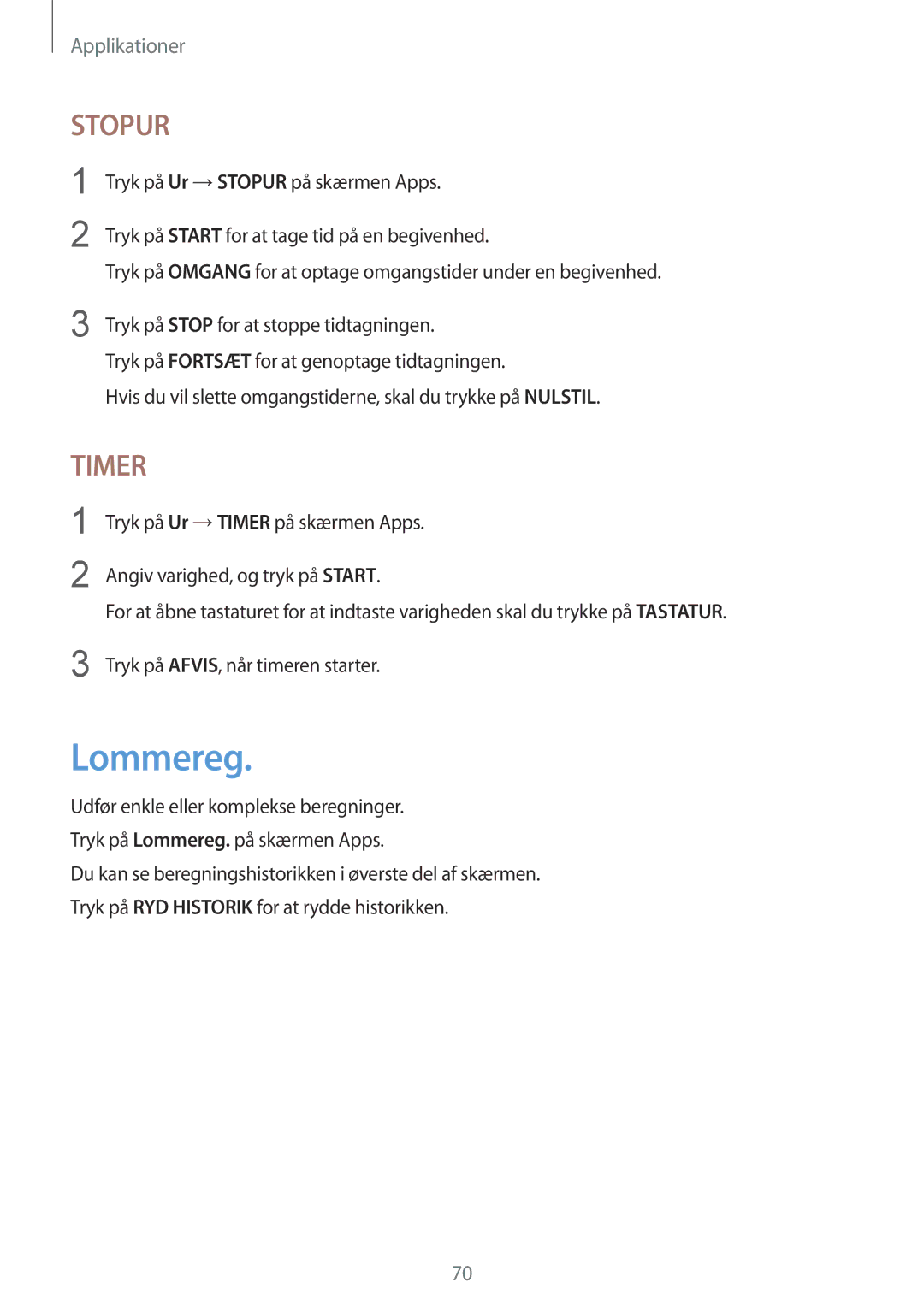 Samsung SM-T710NZWENEE manual Lommereg, Stopur 