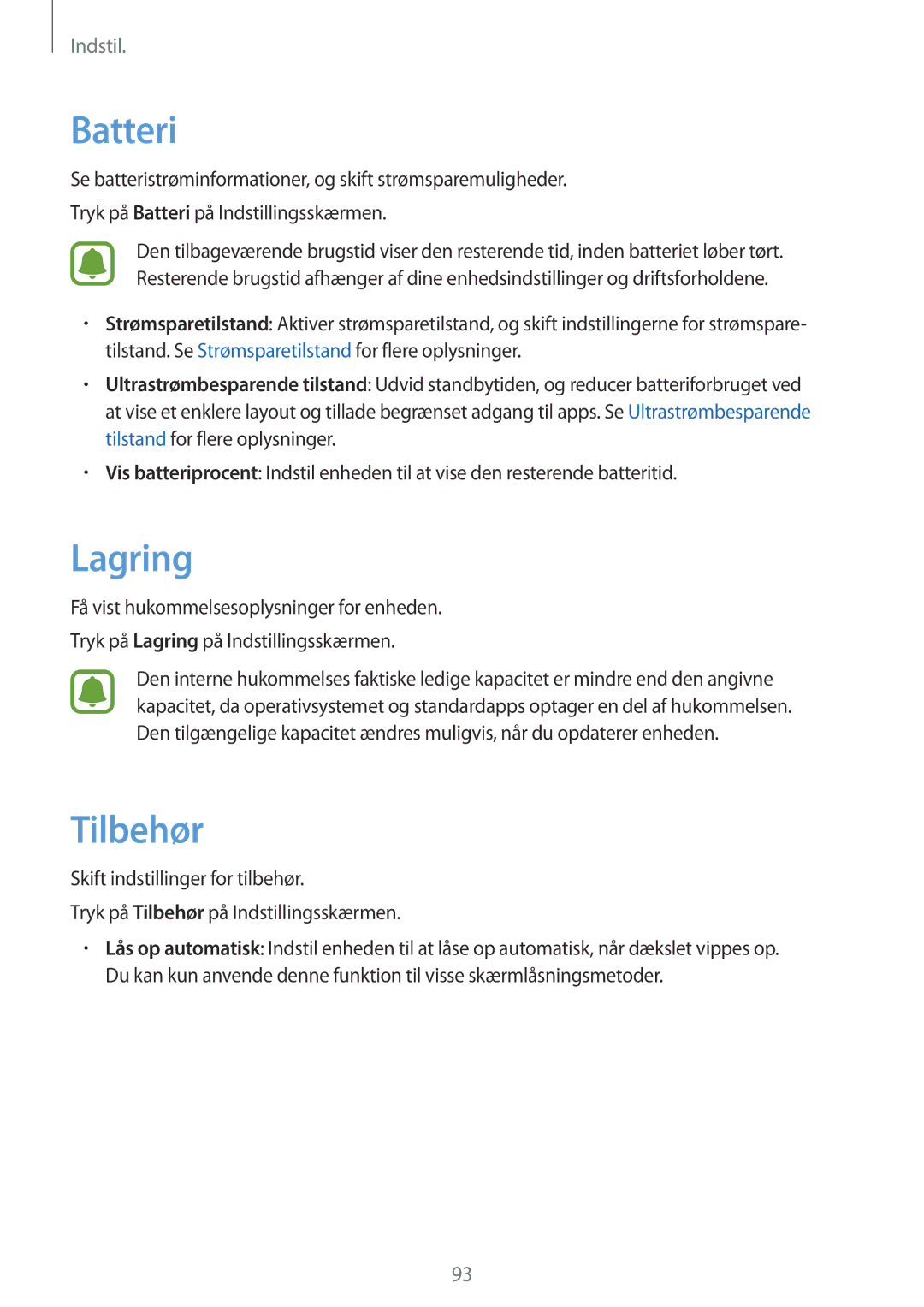 Samsung SM-T710NZWENEE manual Lagring, Tilbehør 