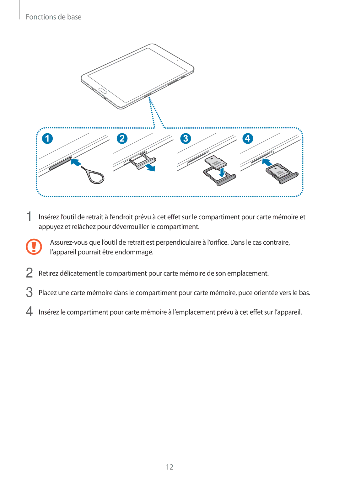 Samsung SM-T710NZWEXEF, SM-T710NZKEXEF manual Fonctions de base 