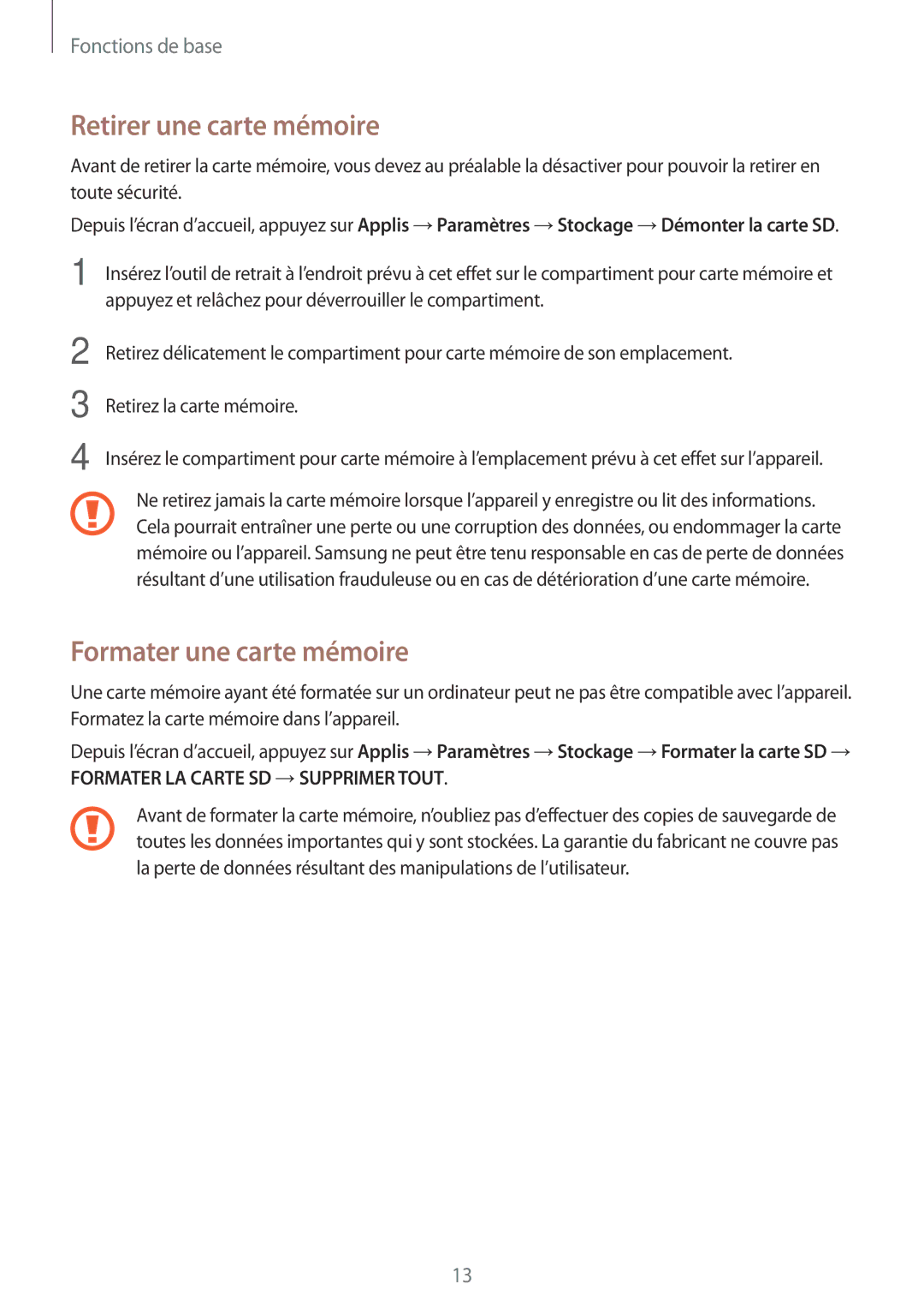 Samsung SM-T710NZKEXEF, SM-T710NZWEXEF manual Retirer une carte mémoire, Formater une carte mémoire 