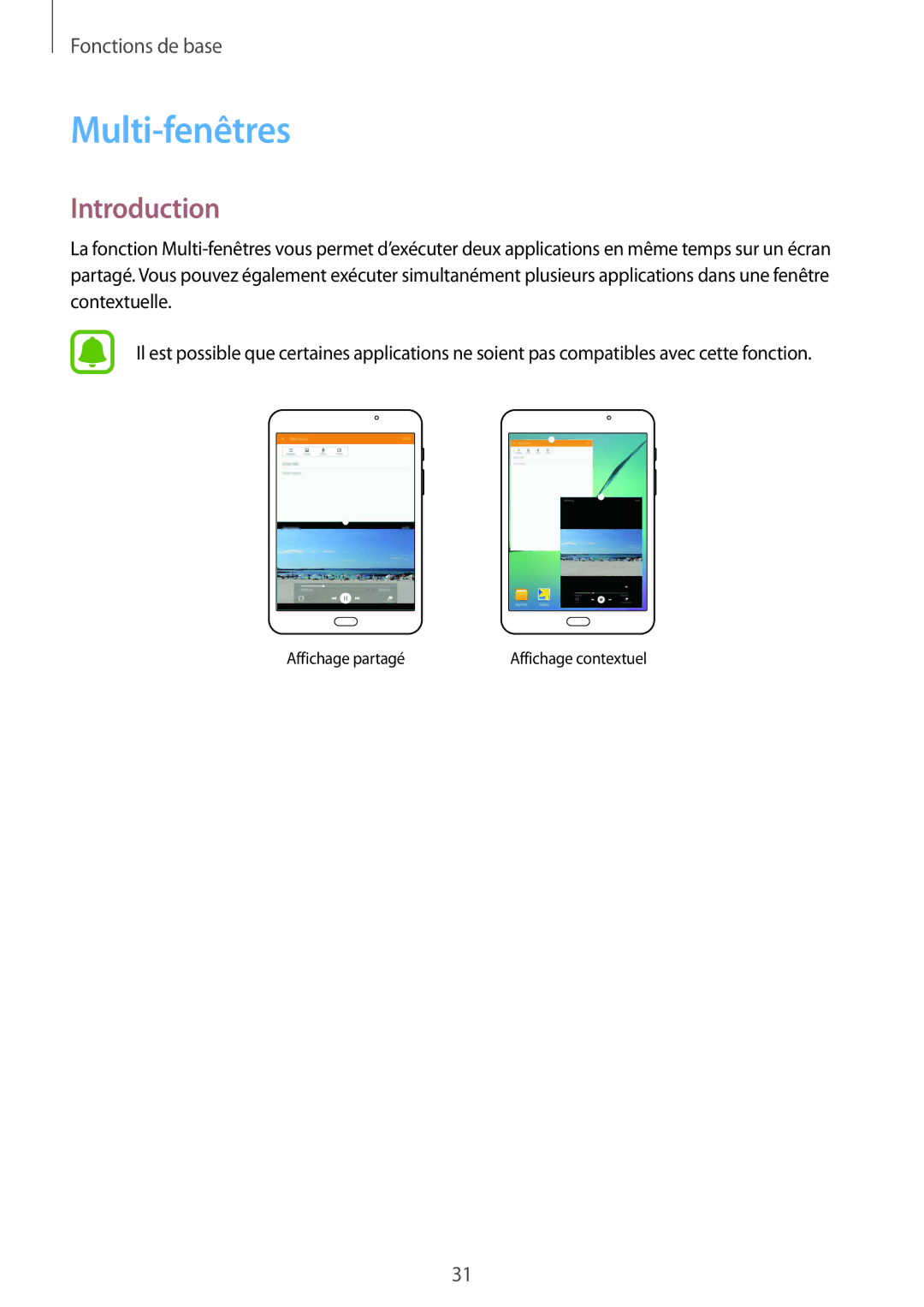 Samsung SM-T710NZKEXEF, SM-T710NZWEXEF manual Multi-fenêtres, Introduction 