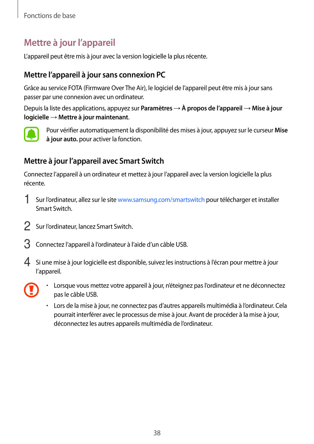 Samsung SM-T710NZWEXEF, SM-T710NZKEXEF manual Mettre à jour l’appareil, Mettre l’appareil à jour sans connexion PC 