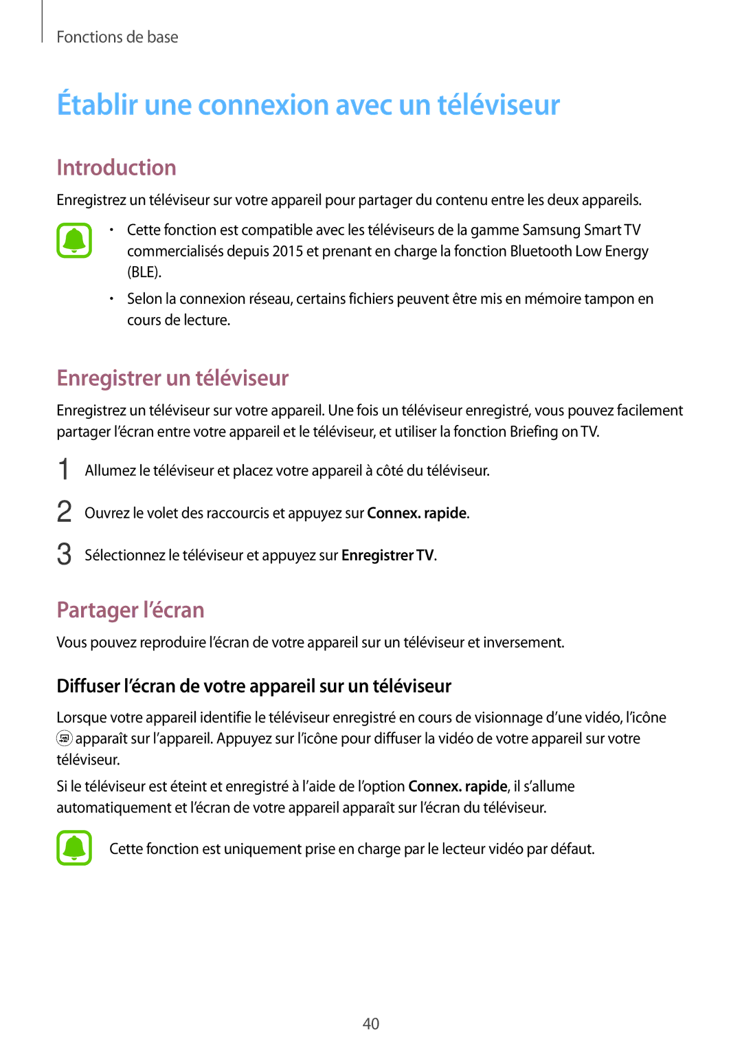 Samsung SM-T710NZWEXEF manual Établir une connexion avec un téléviseur, Enregistrer un téléviseur, Partager l’écran 