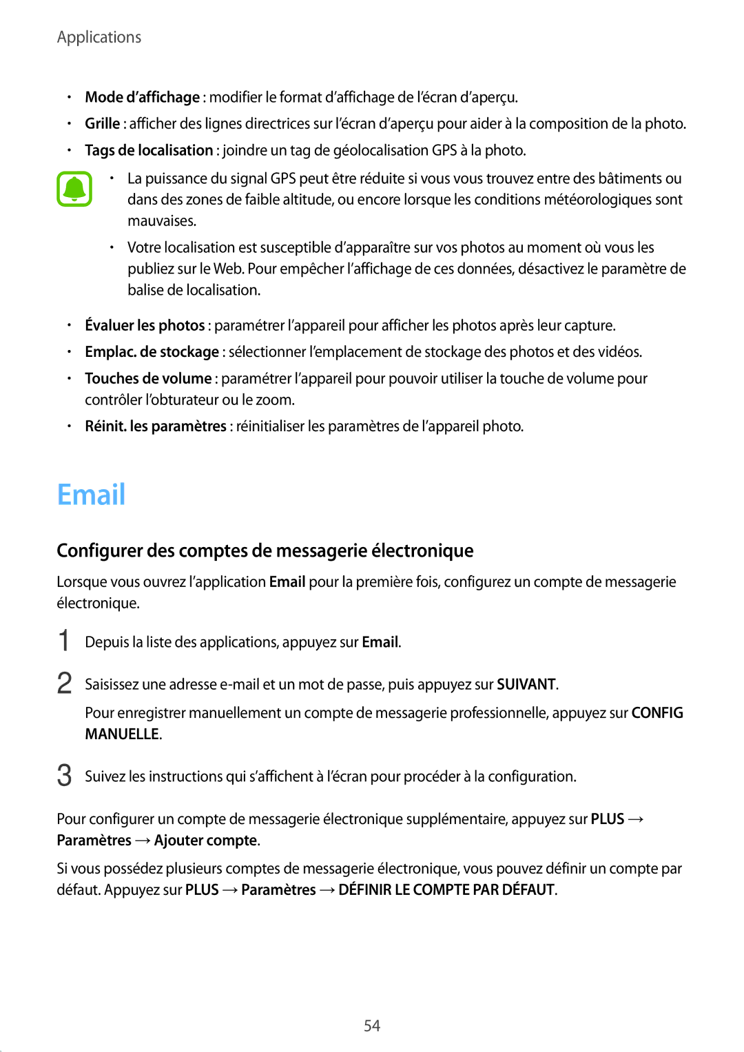 Samsung SM-T710NZWEXEF, SM-T710NZKEXEF manual Configurer des comptes de messagerie électronique 