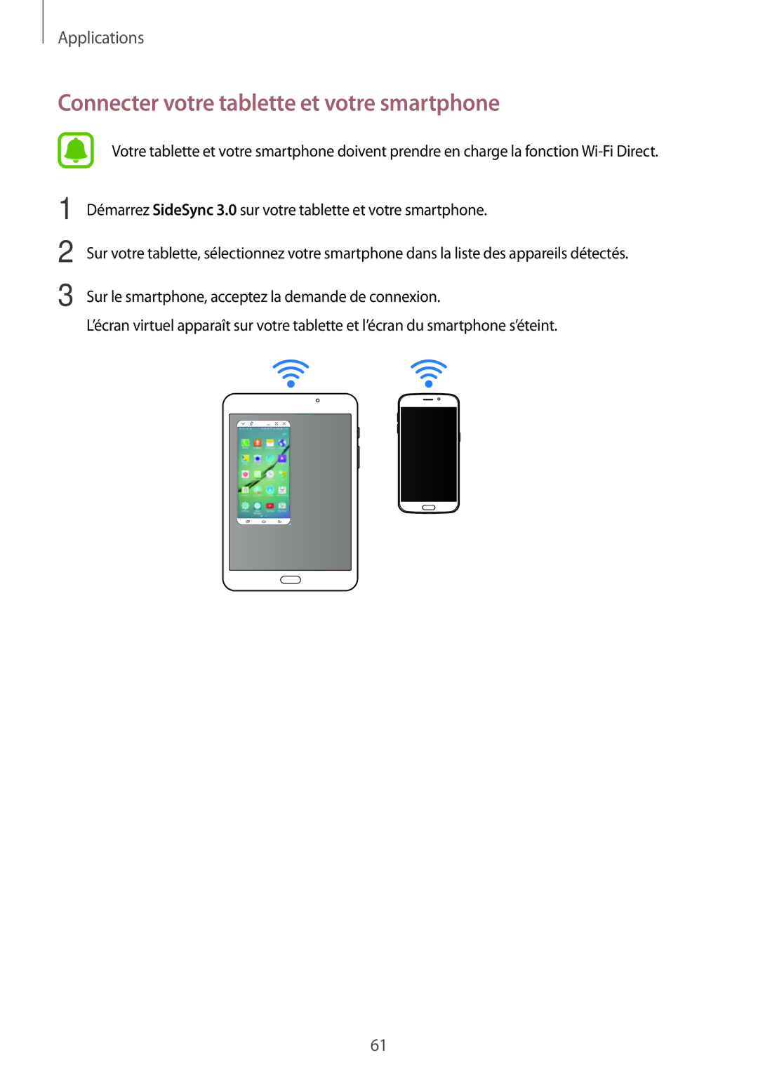 Samsung SM-T710NZKEXEF, SM-T710NZWEXEF manual Connecter votre tablette et votre smartphone 