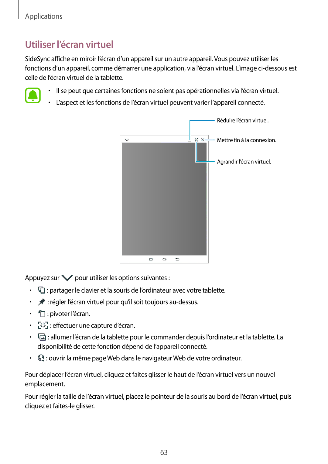 Samsung SM-T710NZKEXEF, SM-T710NZWEXEF manual Utiliser l’écran virtuel 