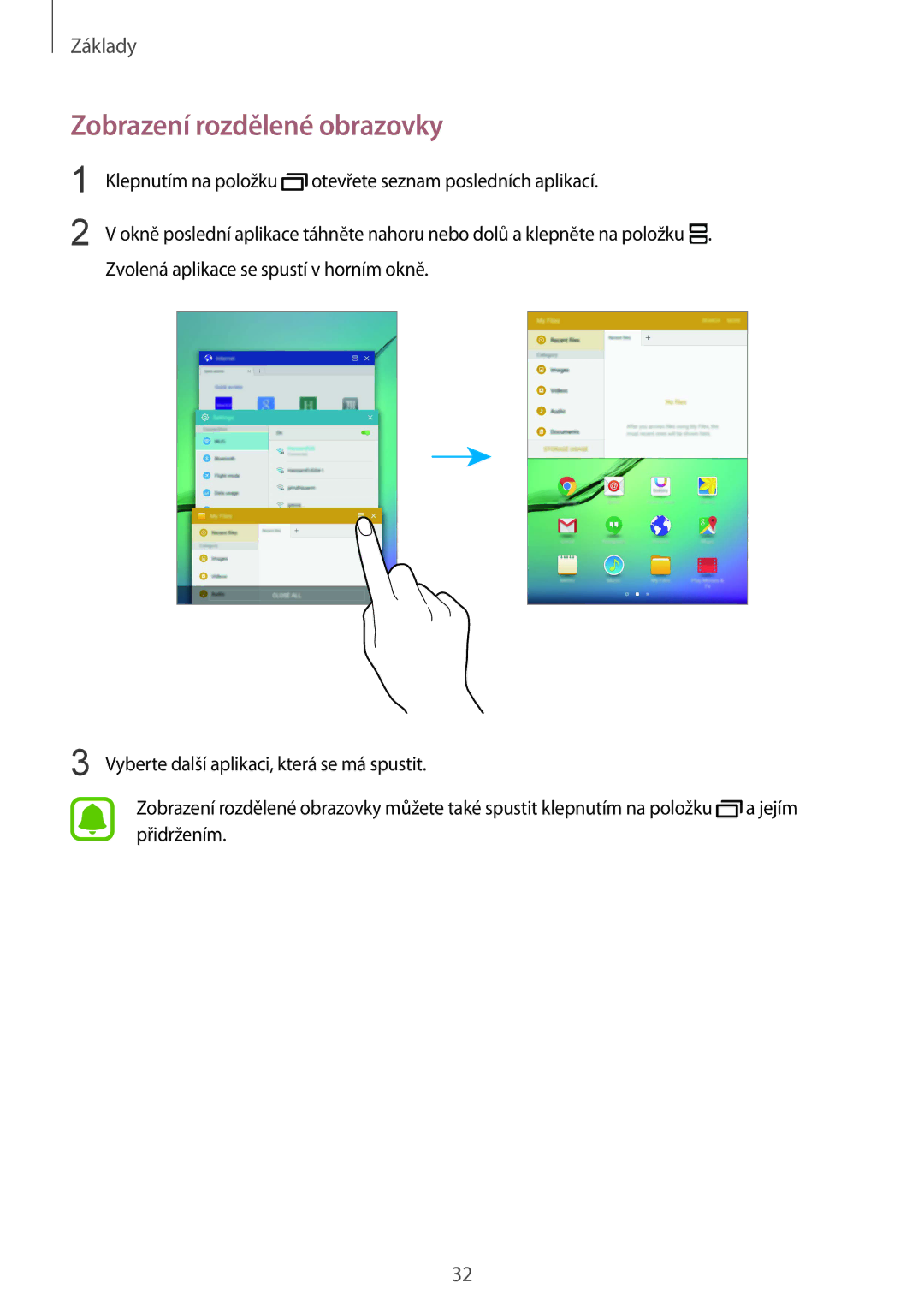 Samsung SM-T710NZKEXEH, SM-T710NZWEXSK, SM-T710NZWEEUR, SM-T710NZKEEUR, SM-T710NZWEATO manual Zobrazení rozdělené obrazovky 