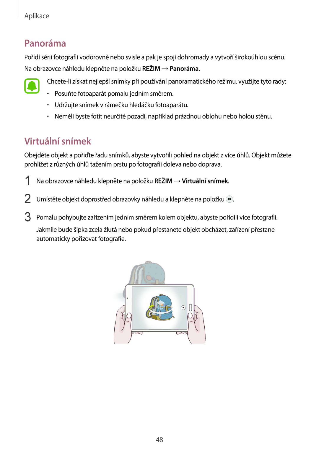 Samsung SM-T710NZKEXSK, SM-T710NZWEXSK, SM-T710NZWEEUR, SM-T710NZKEXEH, SM-T710NZKEEUR manual Panoráma, Virtuální snímek 