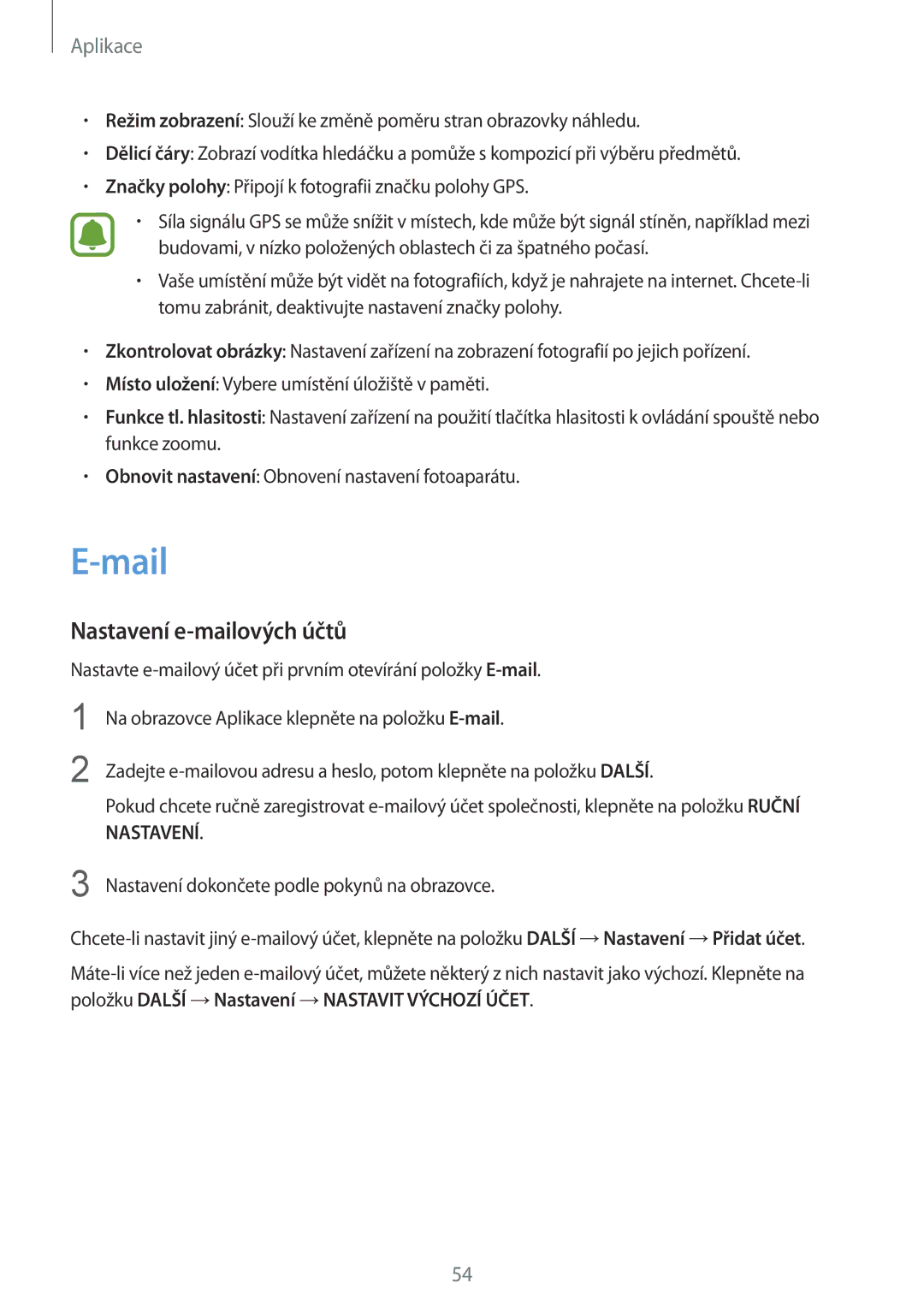 Samsung SM-T710NZWEATO, SM-T710NZWEXSK, SM-T710NZWEEUR, SM-T710NZKEXEH, SM-T710NZKEEUR manual Mail, Nastavení e-mailových účtů 