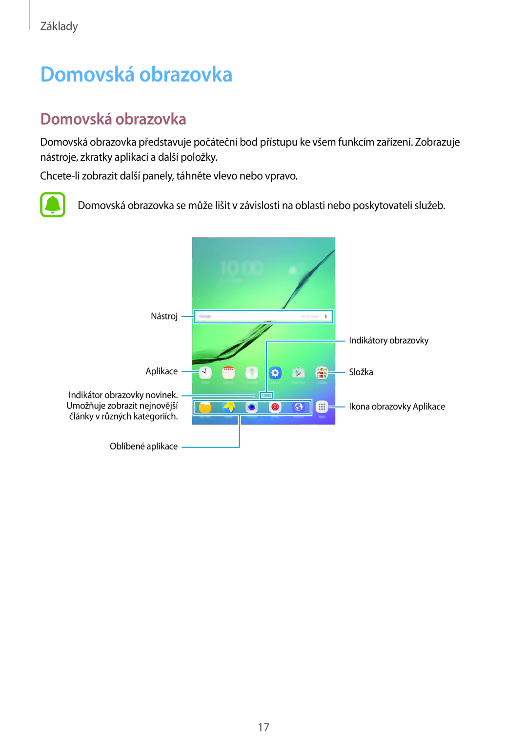 Samsung SM-T813NZKEXEZ, SM-T713NZKEXEZ manual Domovská obrazovka 