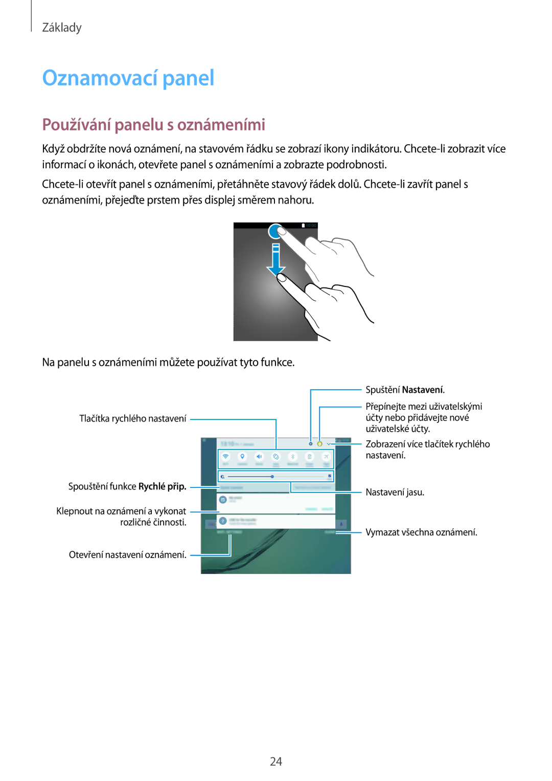 Samsung SM-T713NZKEXEZ, SM-T813NZKEXEZ manual Oznamovací panel, Používání panelu s oznámeními 