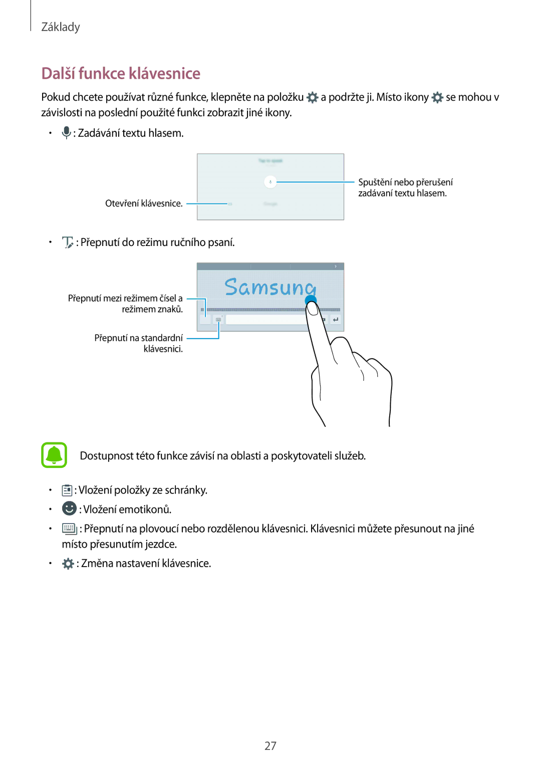 Samsung SM-T813NZKEXEZ, SM-T713NZKEXEZ manual Další funkce klávesnice 