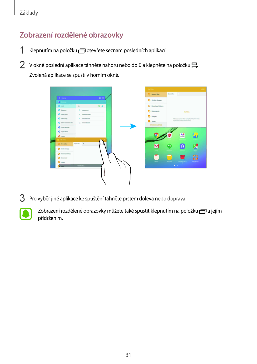 Samsung SM-T813NZKEXEZ, SM-T713NZKEXEZ manual Zobrazení rozdělené obrazovky 