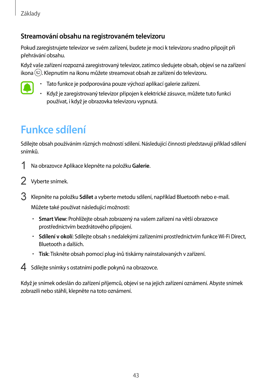 Samsung SM-T813NZKEXEZ, SM-T713NZKEXEZ manual Funkce sdílení, Streamování obsahu na registrovaném televizoru 