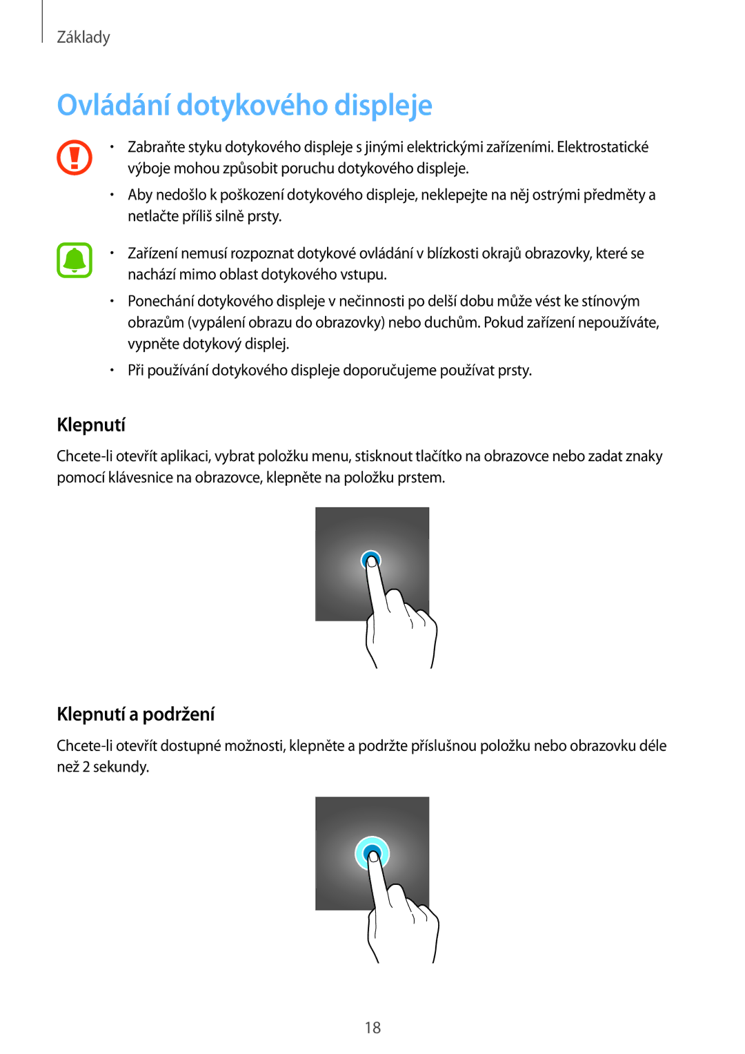 Samsung SM-T713NZKEXEZ, SM-T813NZKEXEZ manual Ovládání dotykového displeje, Klepnutí a podržení 