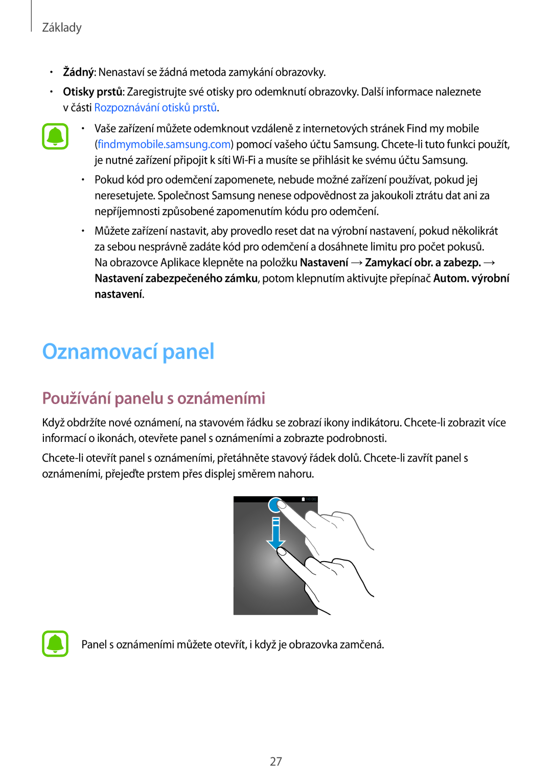 Samsung SM-T813NZKEXEZ, SM-T713NZKEXEZ manual Oznamovací panel, Používání panelu s oznámeními 