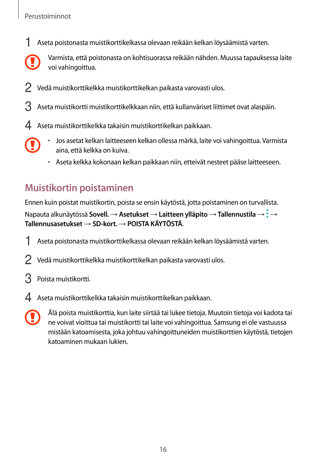 Samsung SM-T713NZWENEE, SM-T813NZKENEE, SM-T713NZKENEE, SM-T813NZWENEE manual Muistikortin poistaminen 