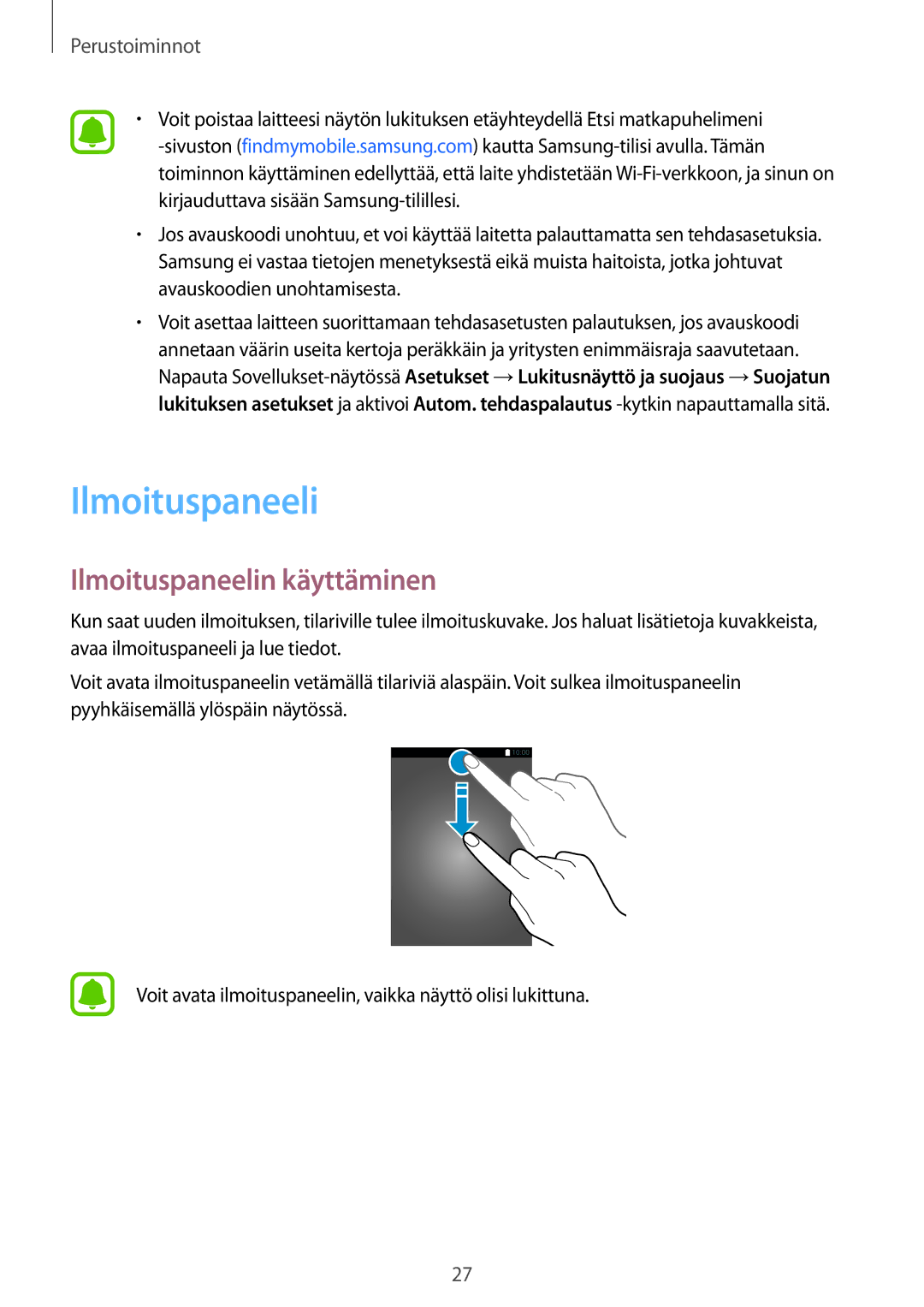 Samsung SM-T813NZWENEE, SM-T713NZWENEE, SM-T813NZKENEE, SM-T713NZKENEE manual Ilmoituspaneelin käyttäminen 