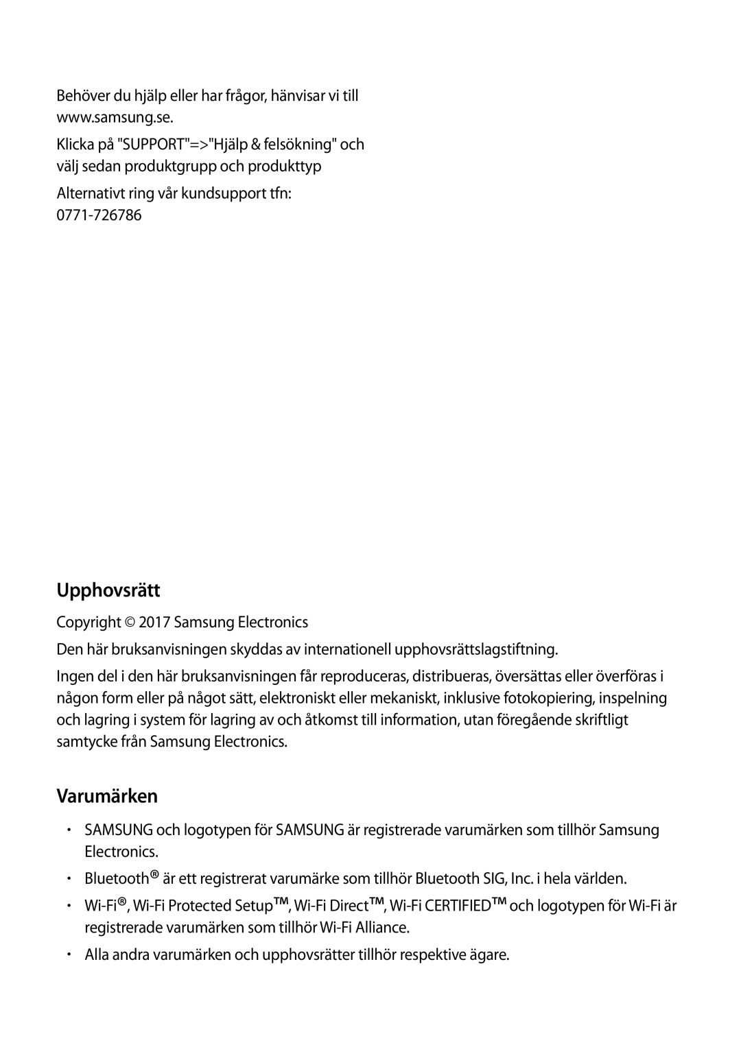 Samsung SM-T713NZKENEE, SM-T713NZWENEE, SM-T813NZKENEE, SM-T813NZWENEE manual Upphovsrätt, Varumärken 