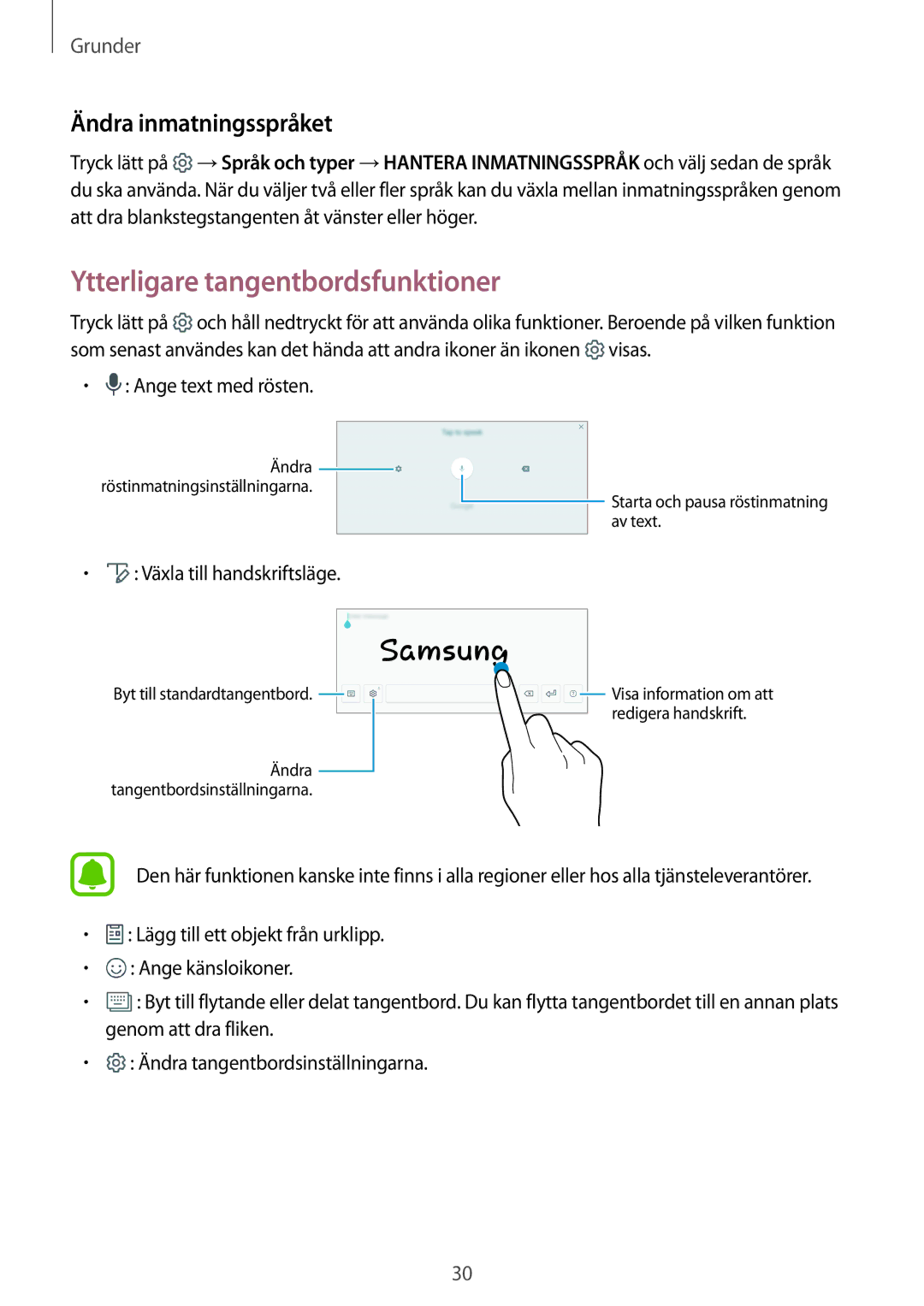 Samsung SM-T713NZKENEE, SM-T713NZWENEE, SM-T813NZKENEE manual Ytterligare tangentbordsfunktioner, Ändra inmatningsspråket 