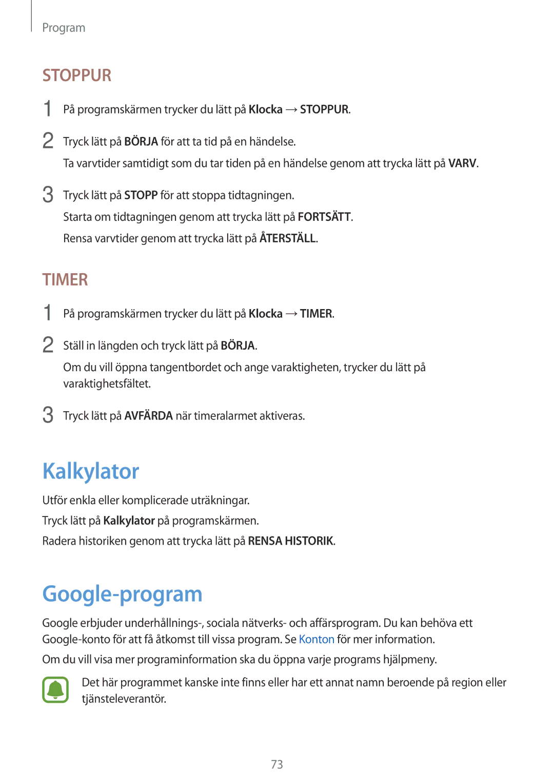 Samsung SM-T813NZKENEE, SM-T713NZWENEE, SM-T713NZKENEE, SM-T813NZWENEE manual Kalkylator, Google-program 