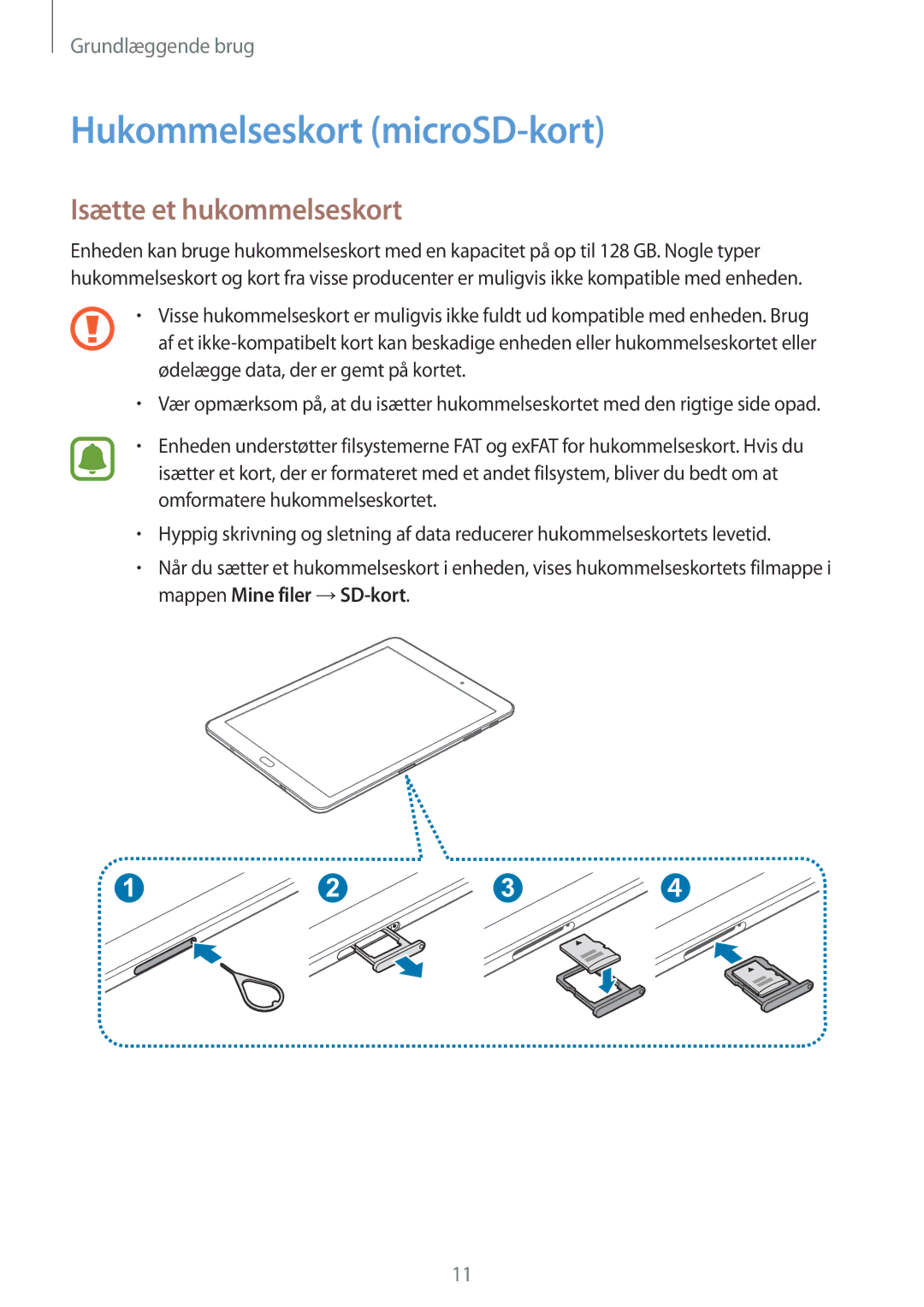 Samsung SM-T813NZWENEE, SM-T713NZWENEE, SM-T813NZKENEE manual Hukommelseskort microSD-kort, Isætte et hukommelseskort 