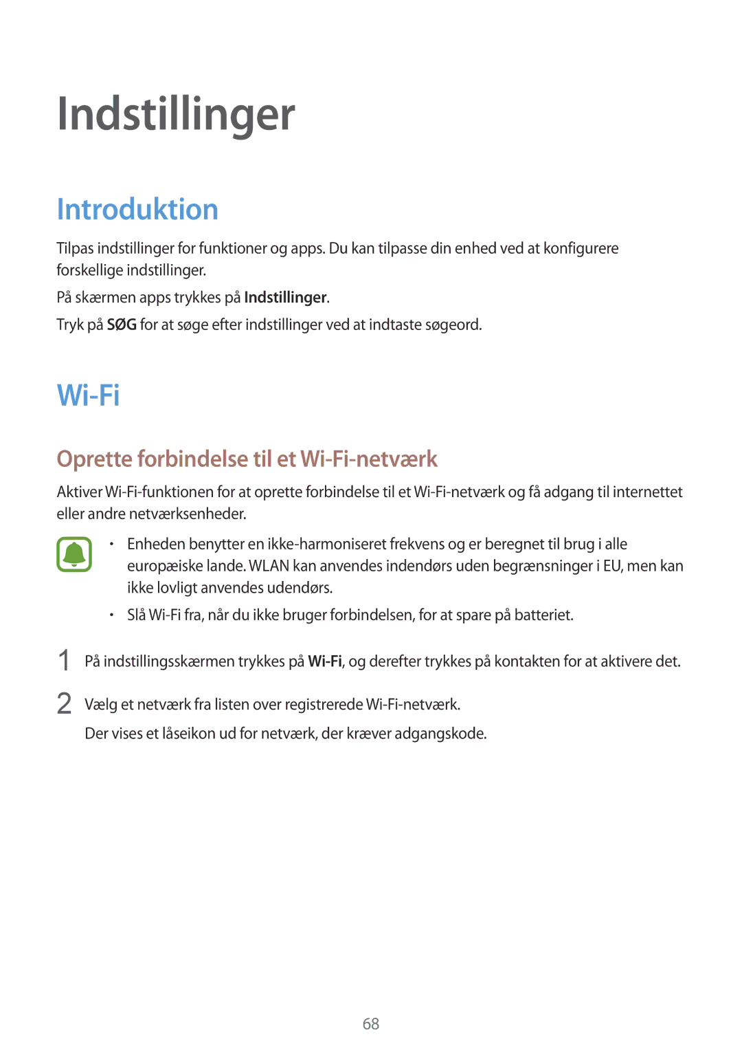 Samsung SM-T713NZWENEE, SM-T813NZKENEE, SM-T713NZKENEE manual Introduktion, Oprette forbindelse til et Wi-Fi-netværk 